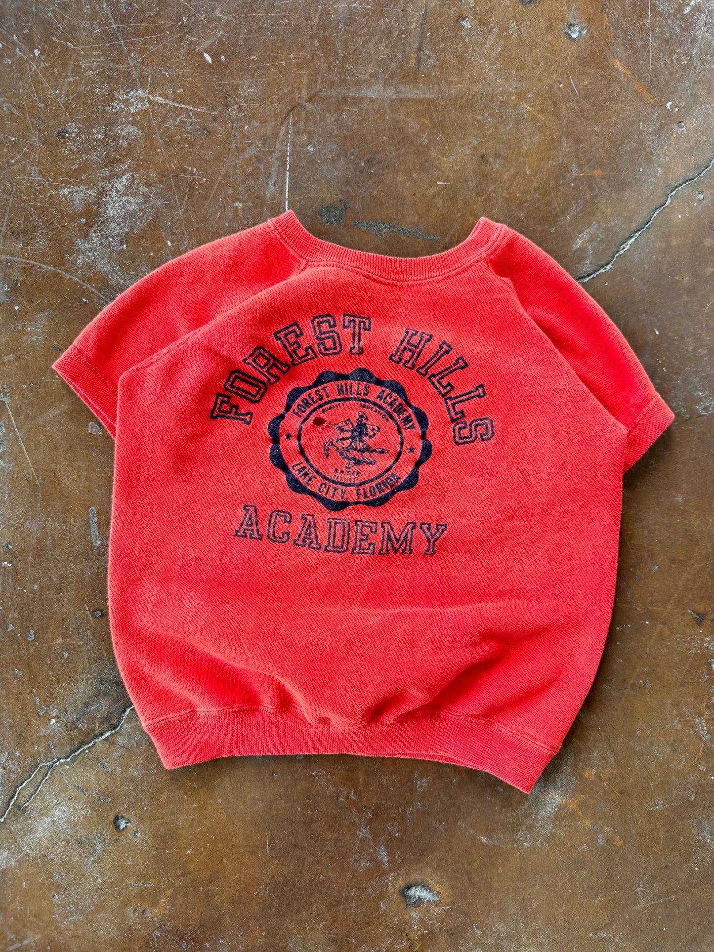 70s Flock Print "forest hills academy" sweatshirt (MEDIUM)
