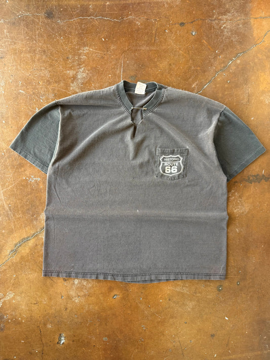 1994 lightly faded & distressed Route 66 "get your kicks" pocket shirt (XL)