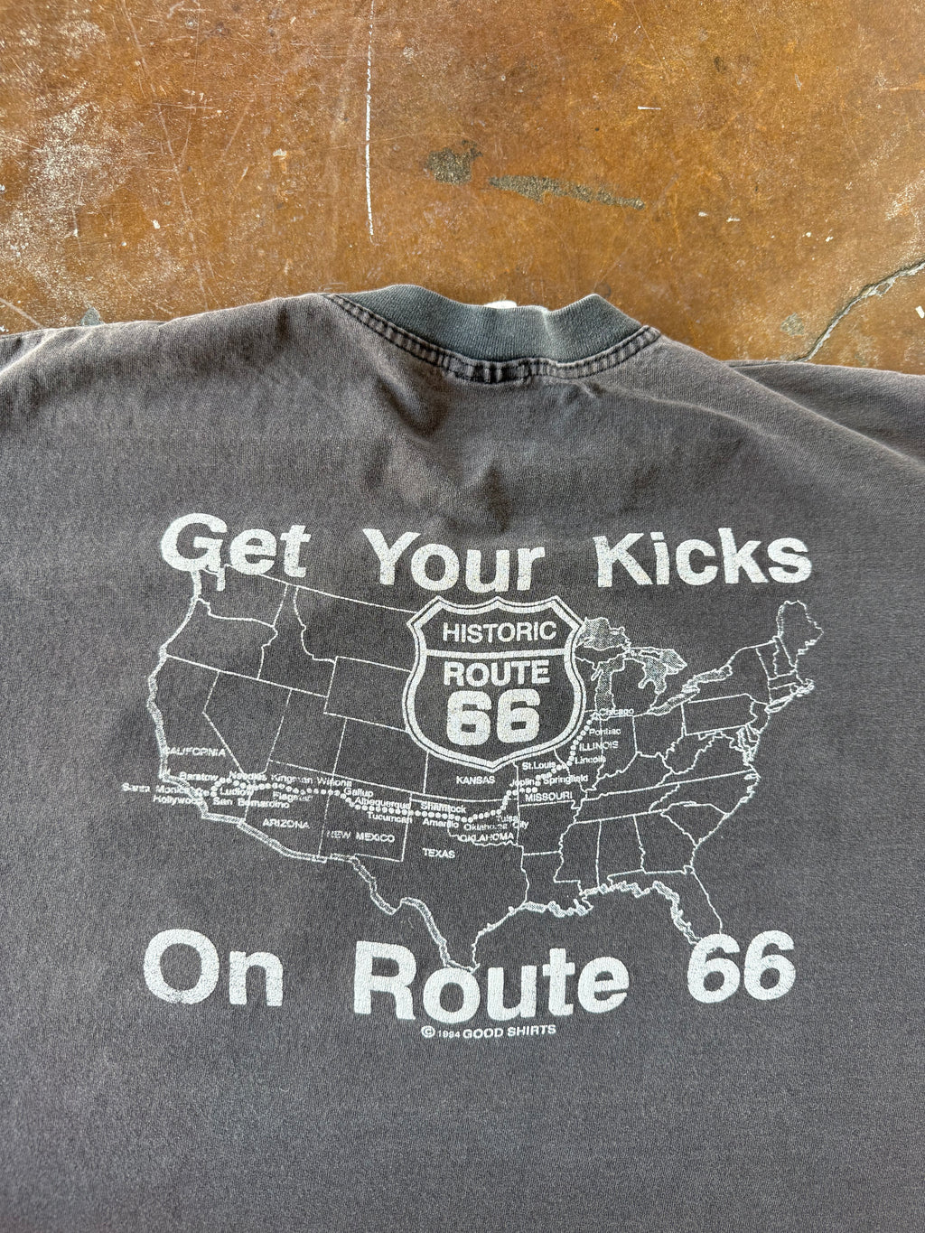 1994 lightly faded & distressed Route 66 "get your kicks" pocket shirt (XL)