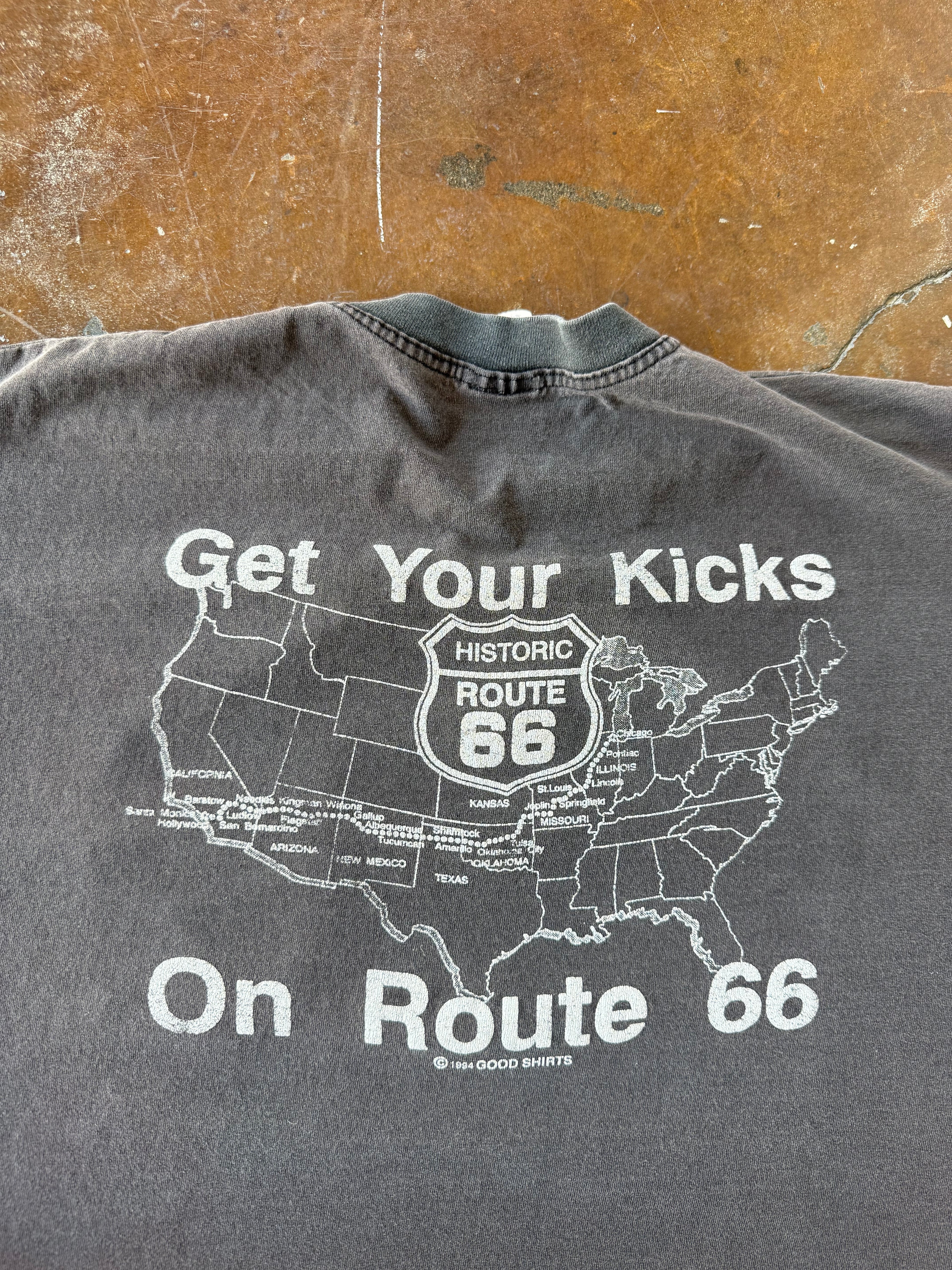 1994 lightly faded & distressed Route 66 "get your kicks" pocket shirt (XL)