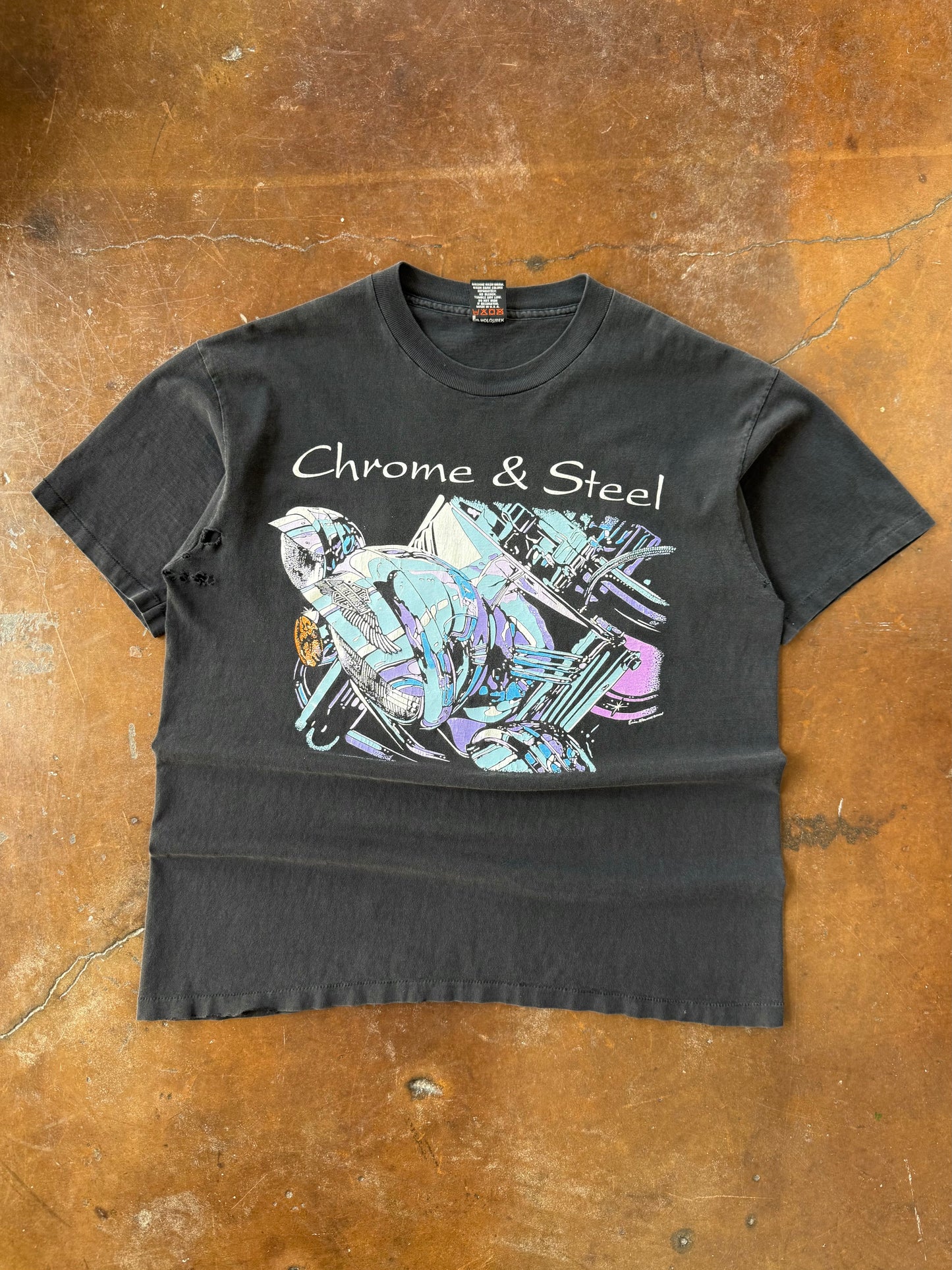 1993 Harley Davidson "chrome & steel" biker shirt (LARGE)