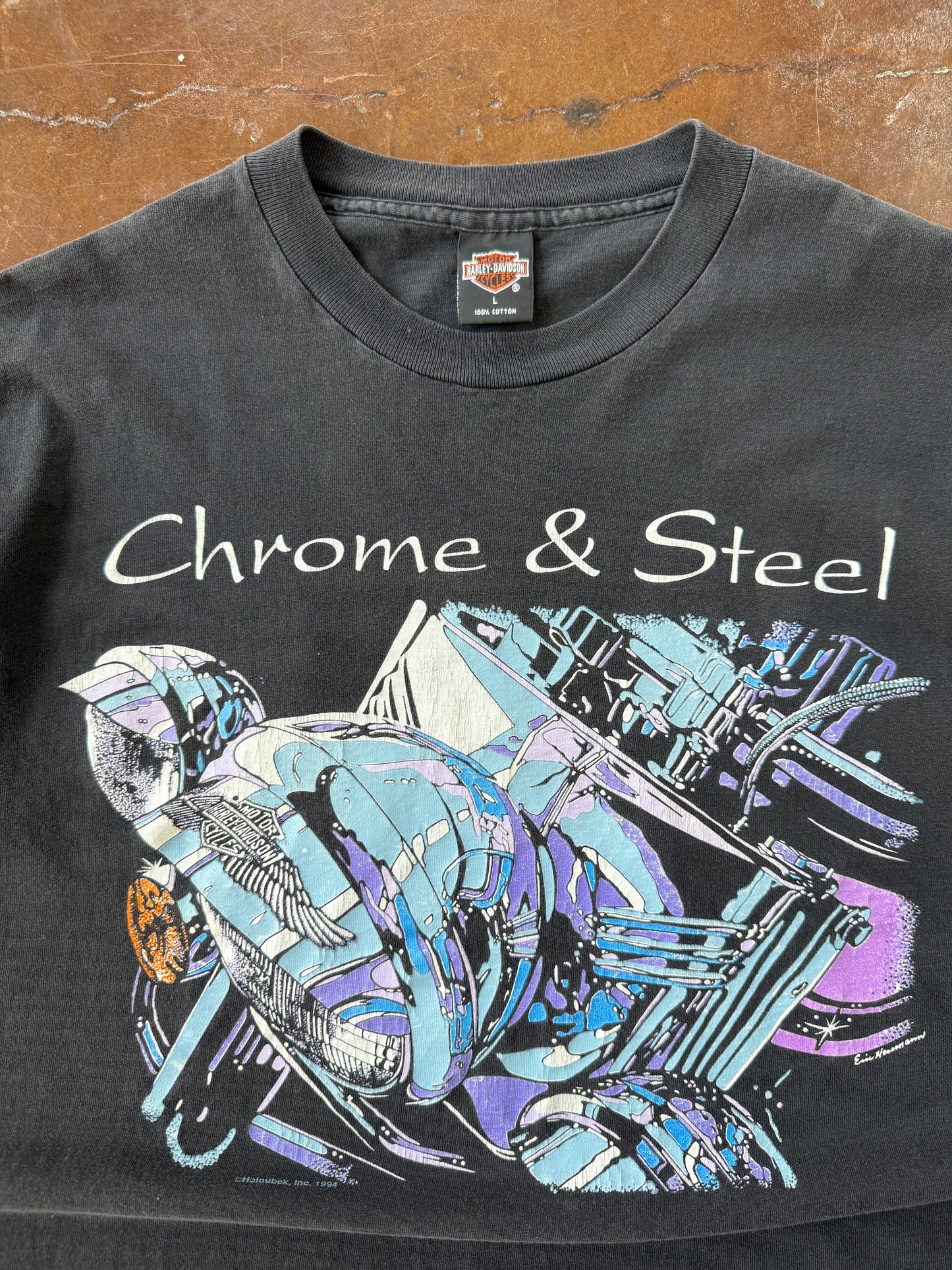 1993 Harley Davidson "chrome & steel" biker shirt (LARGE)