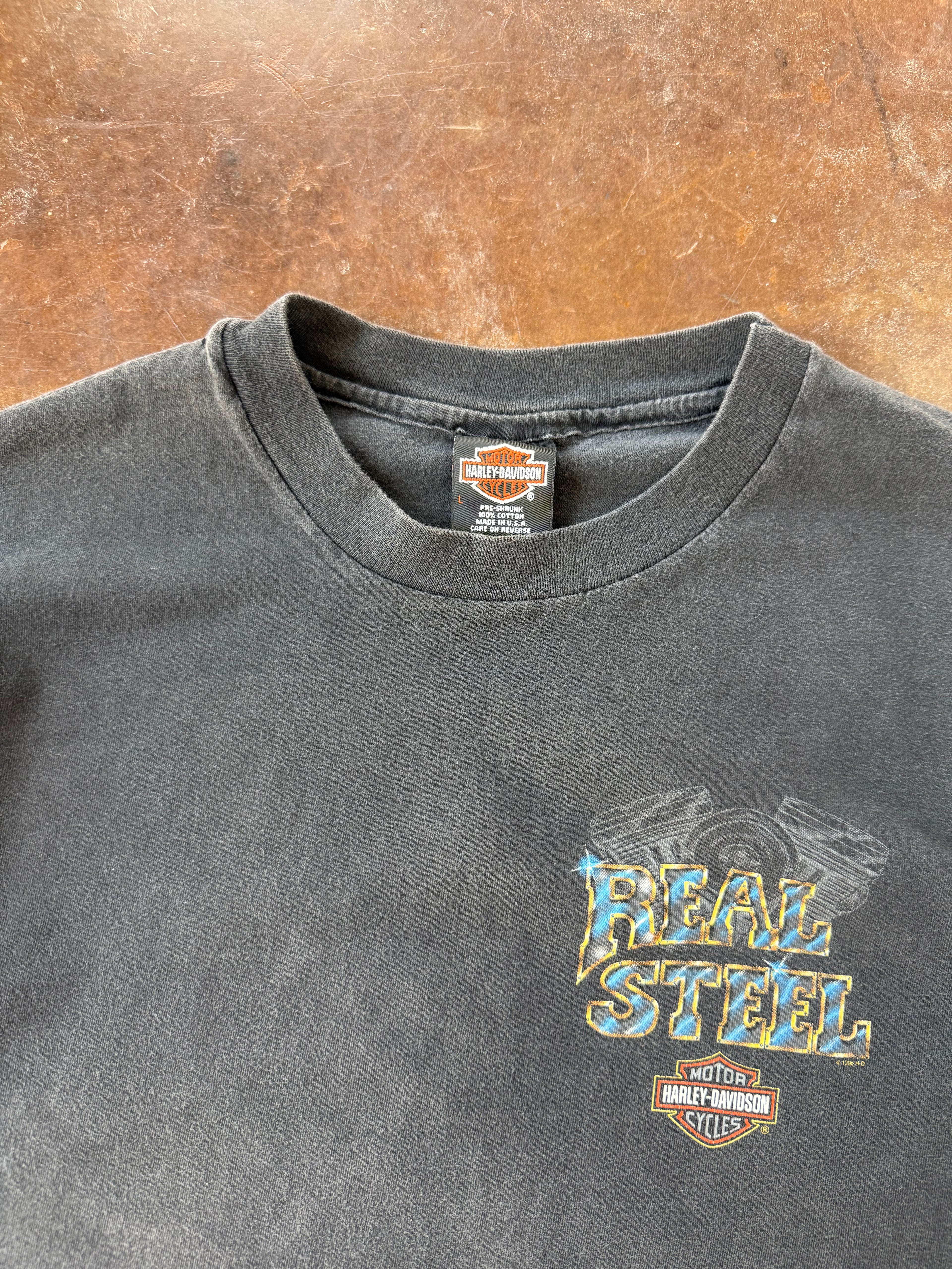 1996 Harley Davidson "real steel" biker shirt (LARGE)