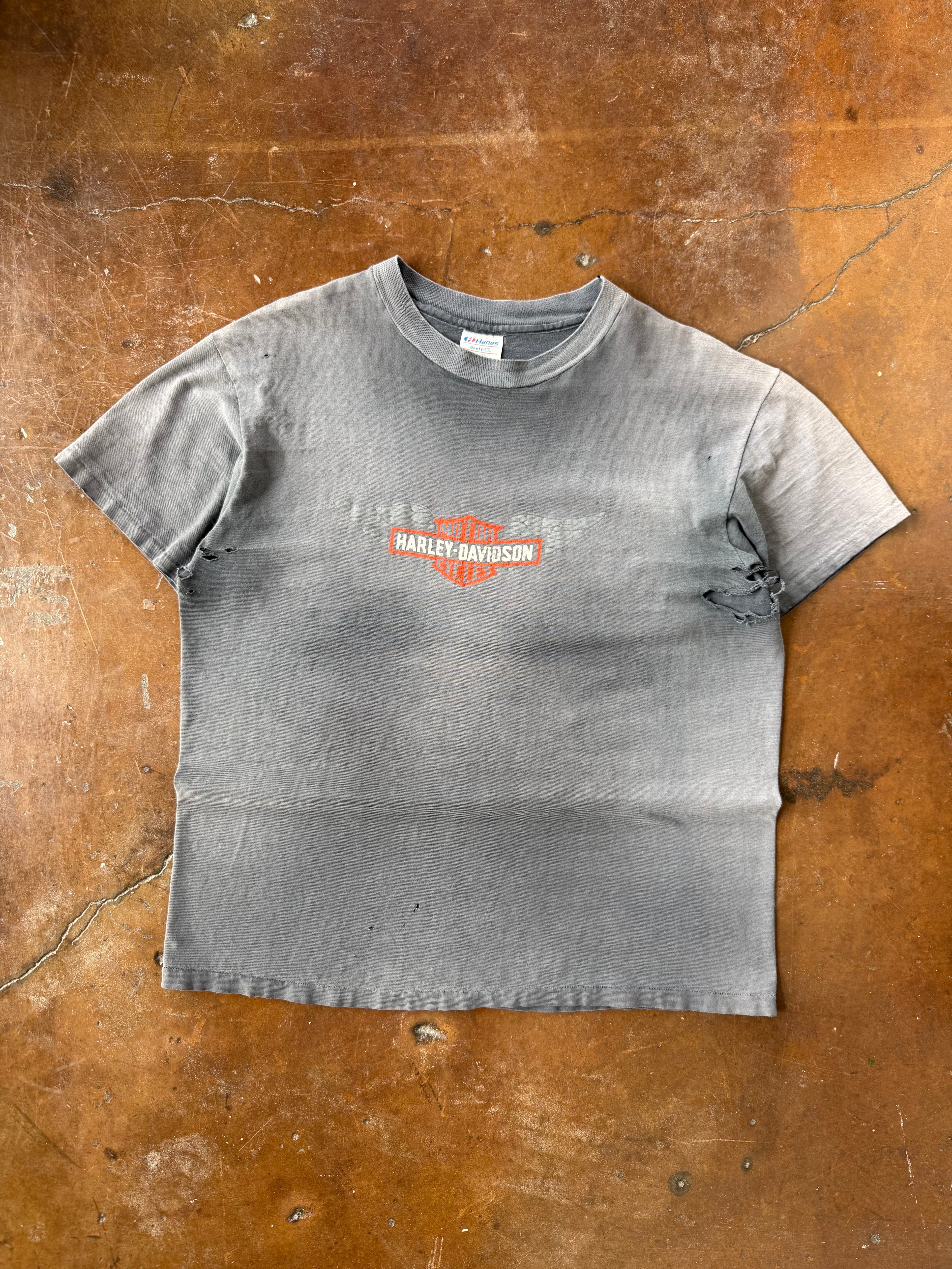 80s faded & lightly distressed Harley Davidson "winged emblem" biker shirt (XL)