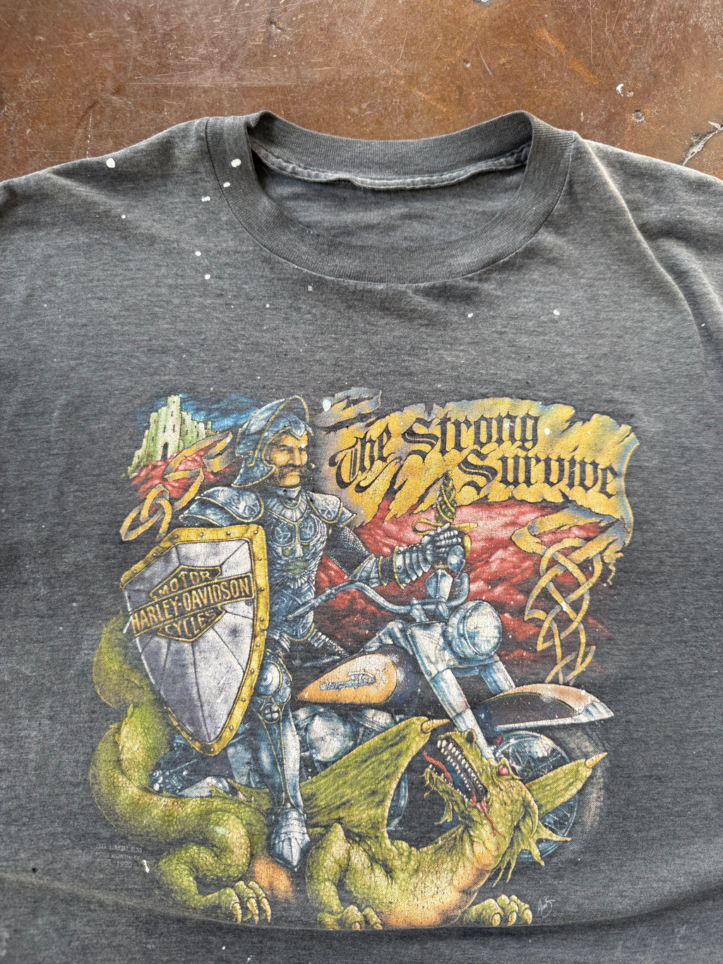 1990 faded Harley Davidson "knight - the strong survive" biker shirt (XL)