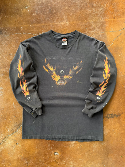 2000s faded Harley Davidson "flame 8-ball" longsleeve shirt (LARGE)
