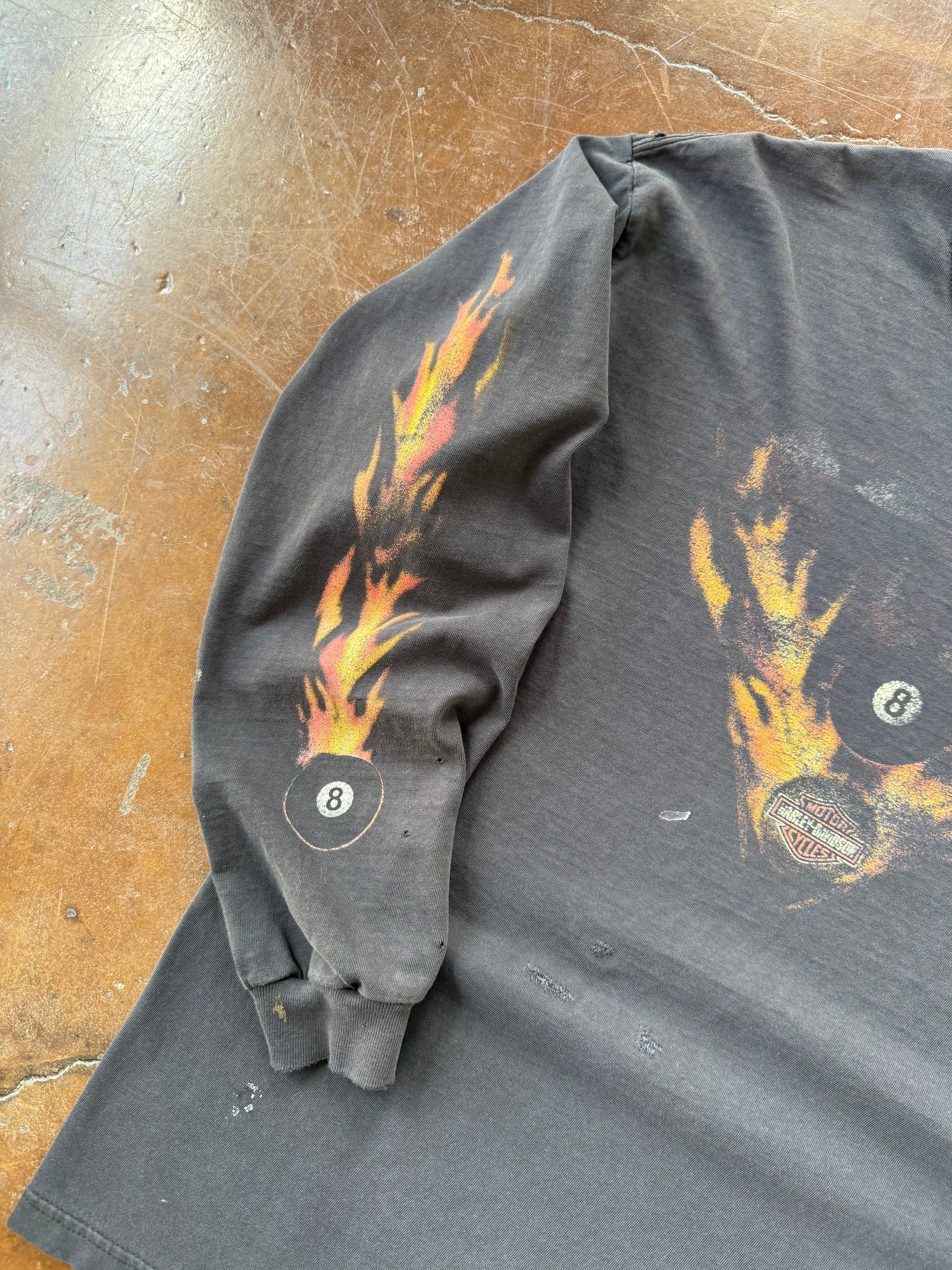 2000s faded Harley Davidson "flame 8-ball" longsleeve shirt (LARGE)
