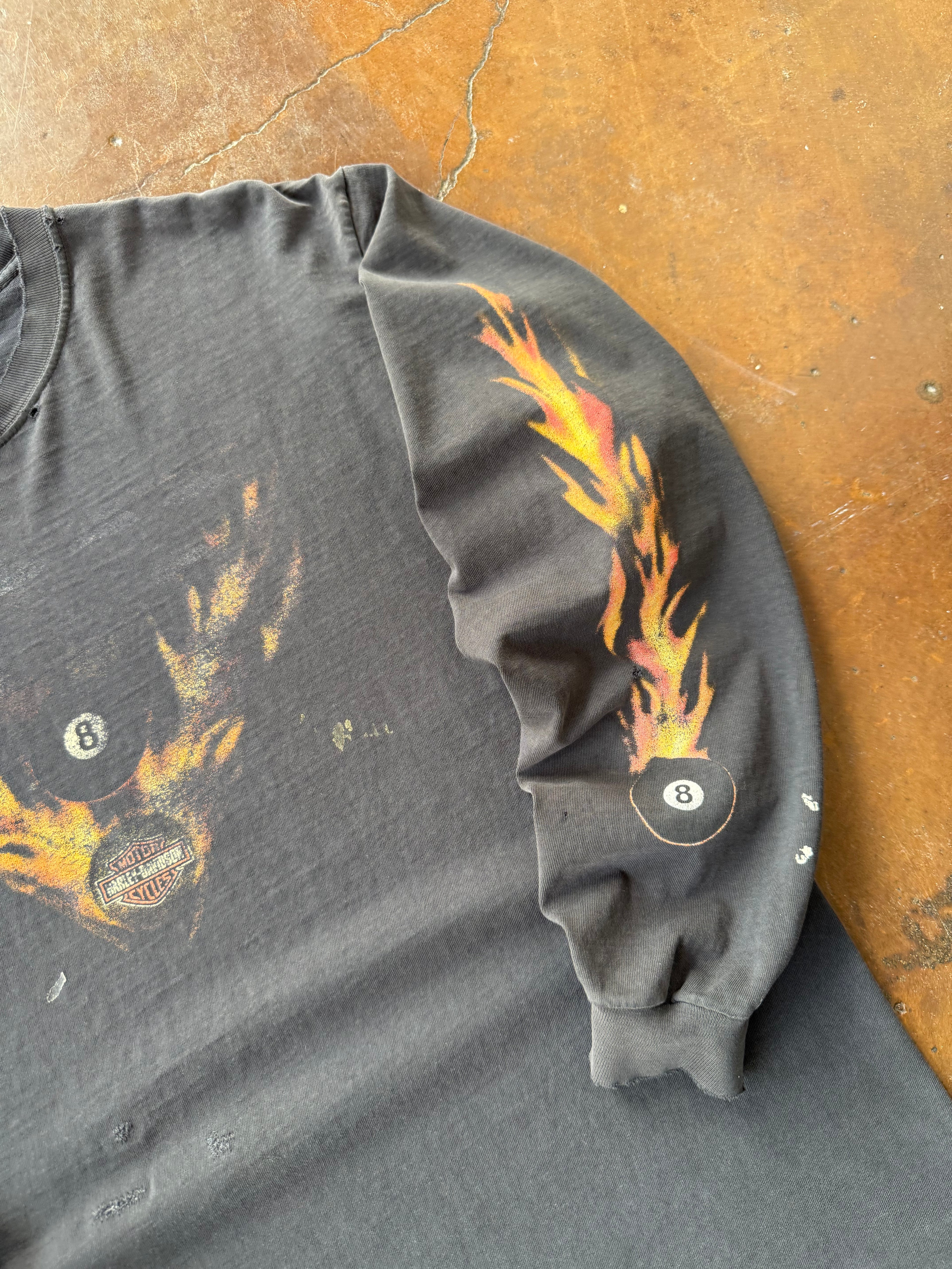 2000s faded Harley Davidson "flame 8-ball" longsleeve shirt (LARGE)