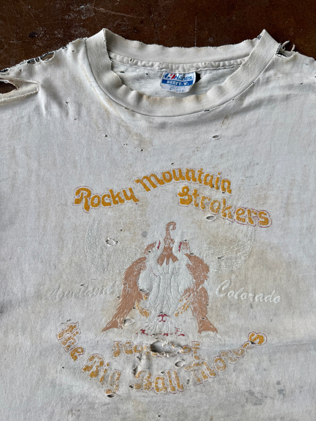 80s faded & distressed Rocky Mountain Strokers "hawg wild" biker shirt (XL)