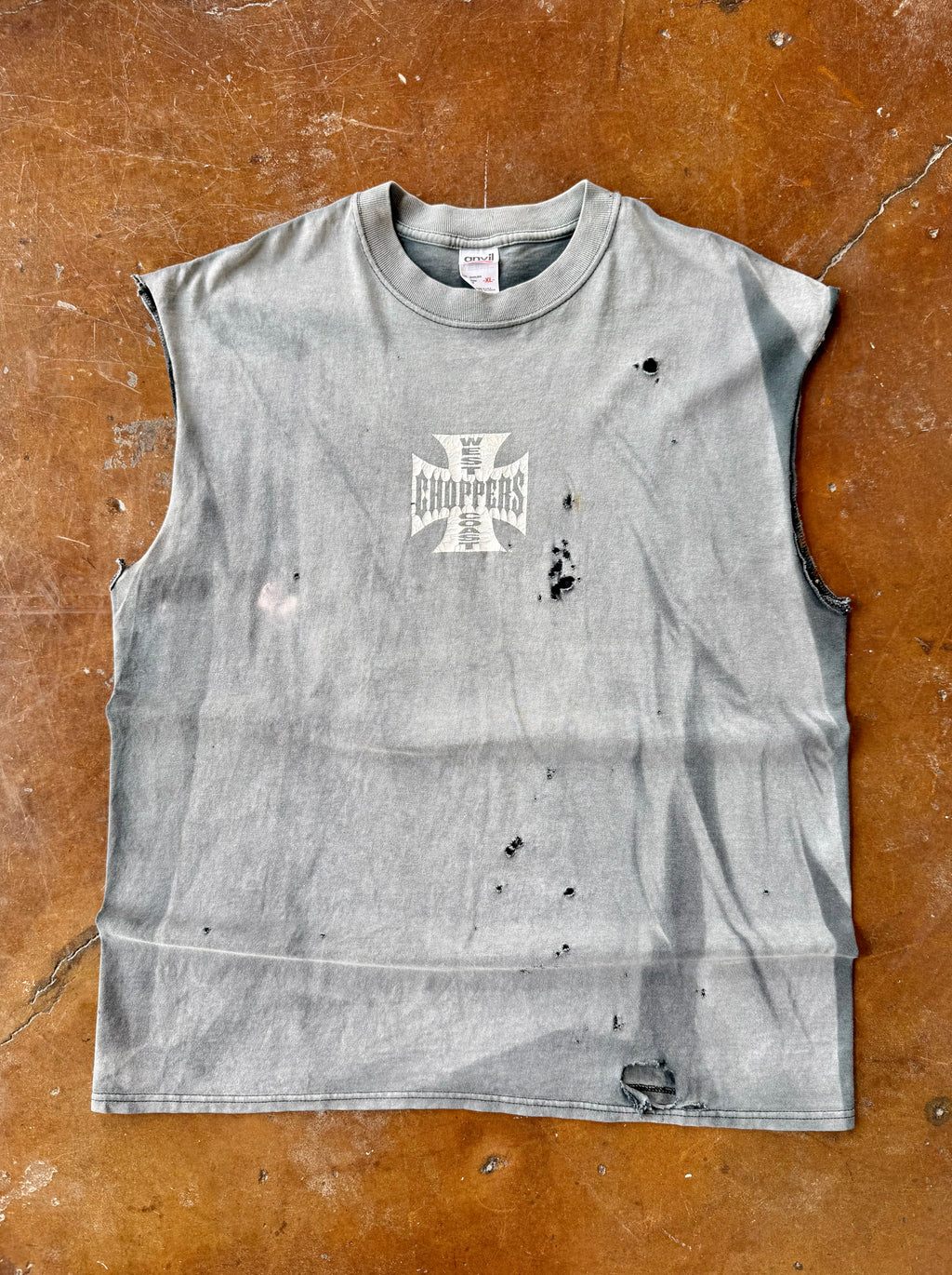 2000s faded & distressed West Coast Choppers "classic logo" biker cut-off shirt (XL)