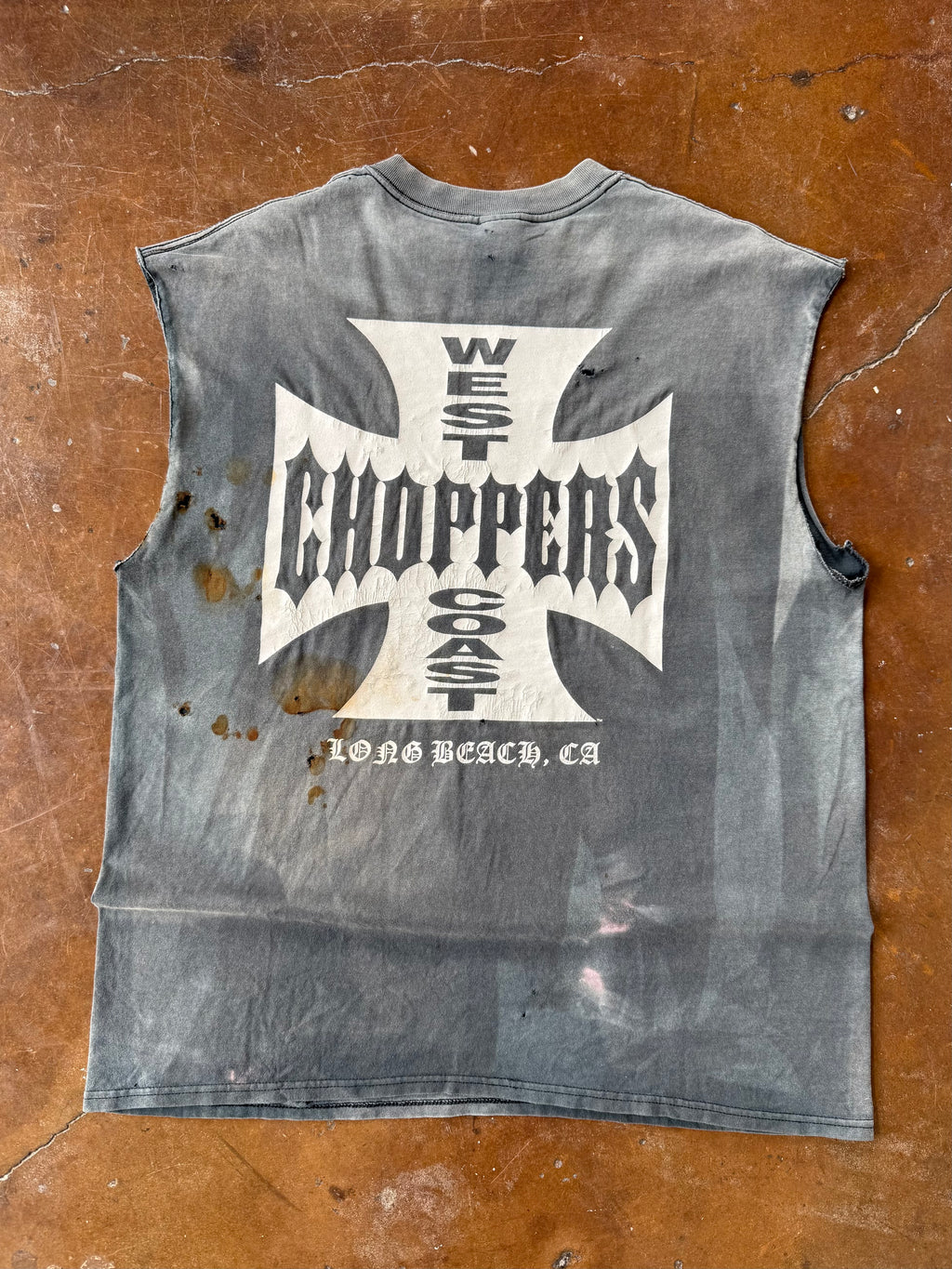 2000s faded & distressed West Coast Choppers "classic logo" biker cut-off shirt (XL)