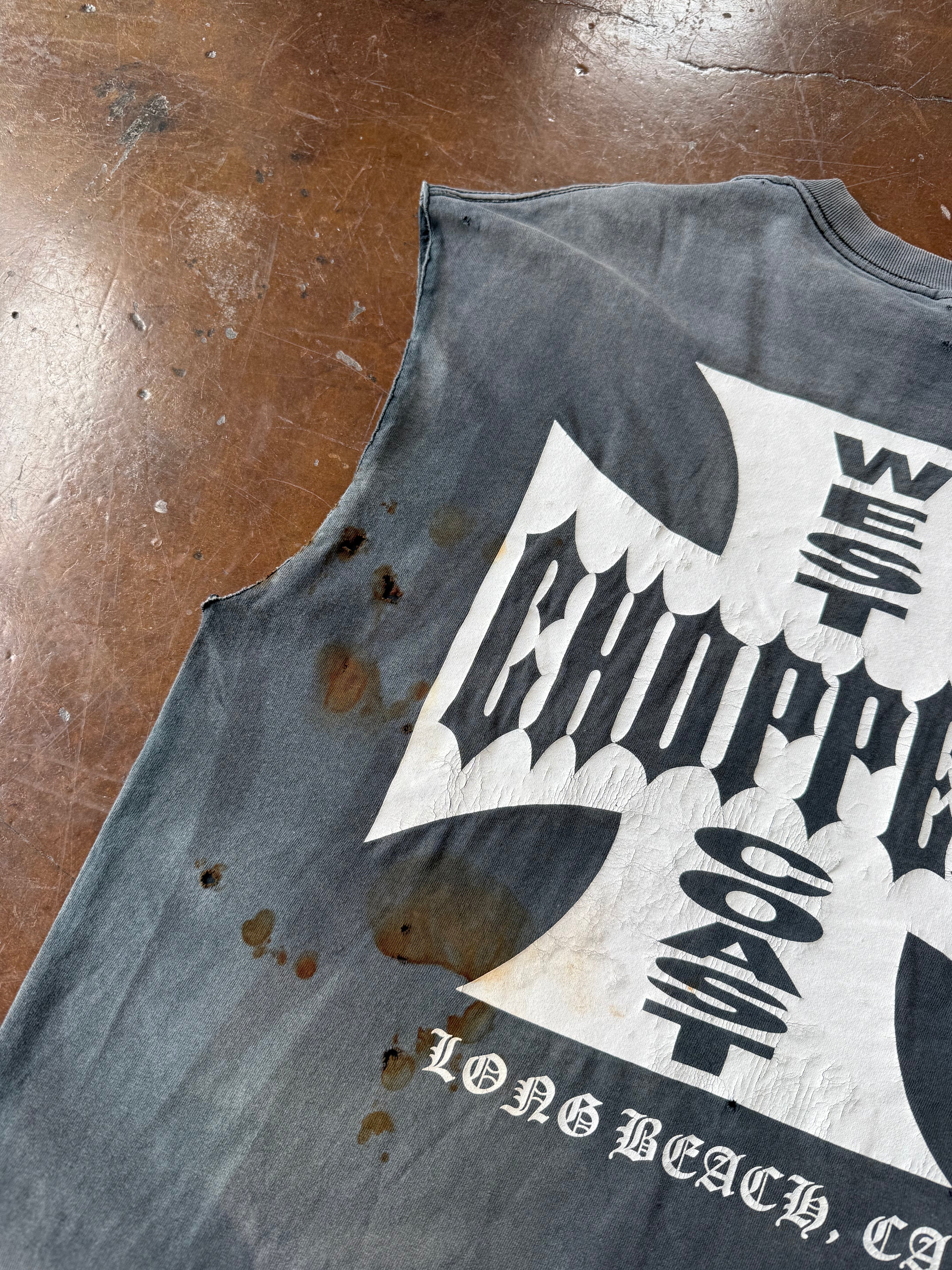 2000s faded & distressed West Coast Choppers "classic logo" biker cut-off shirt (XL)