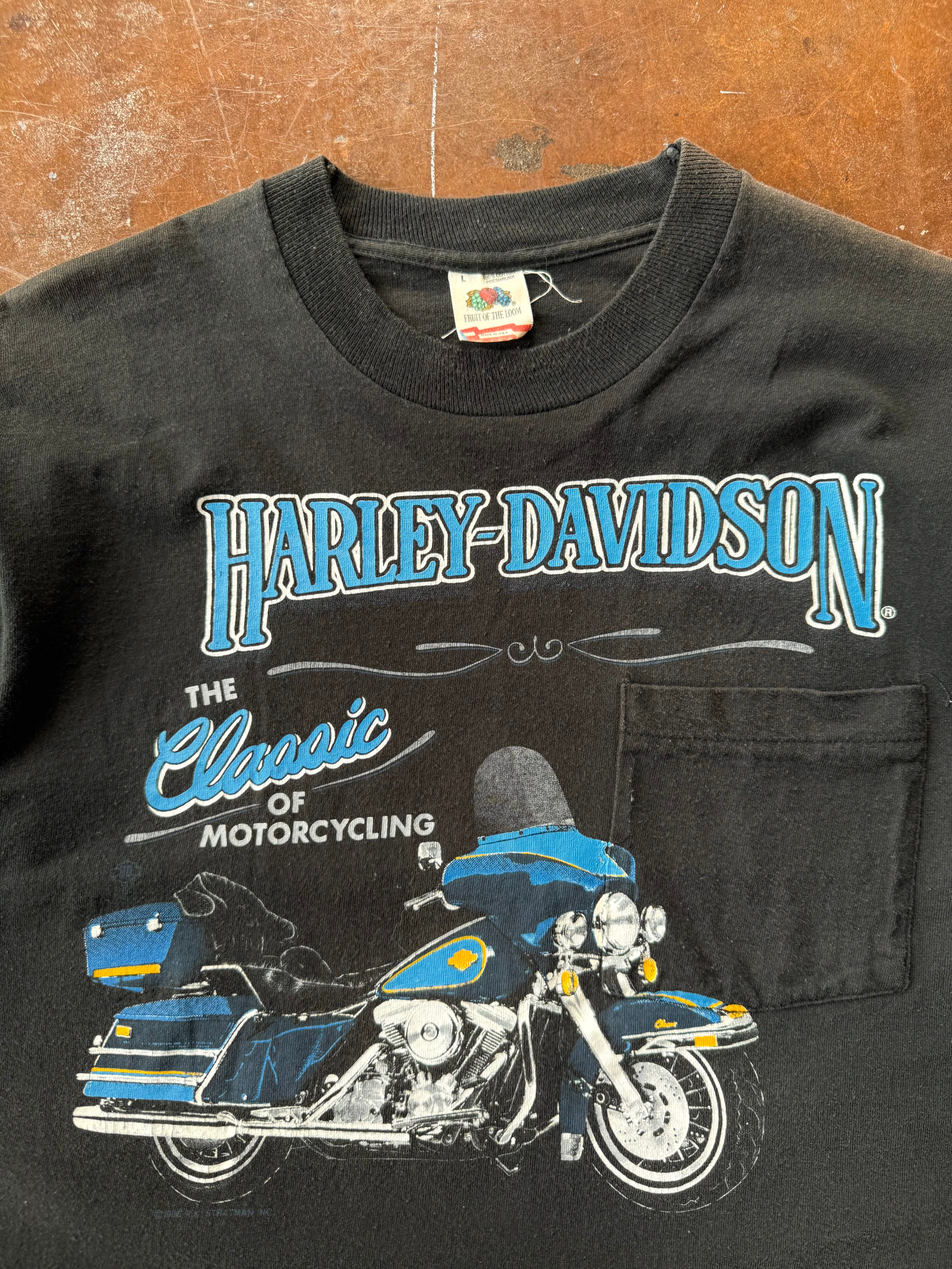 90s Harley Davidson "classic of motorcycling" biker pocket shirt (LARGE)