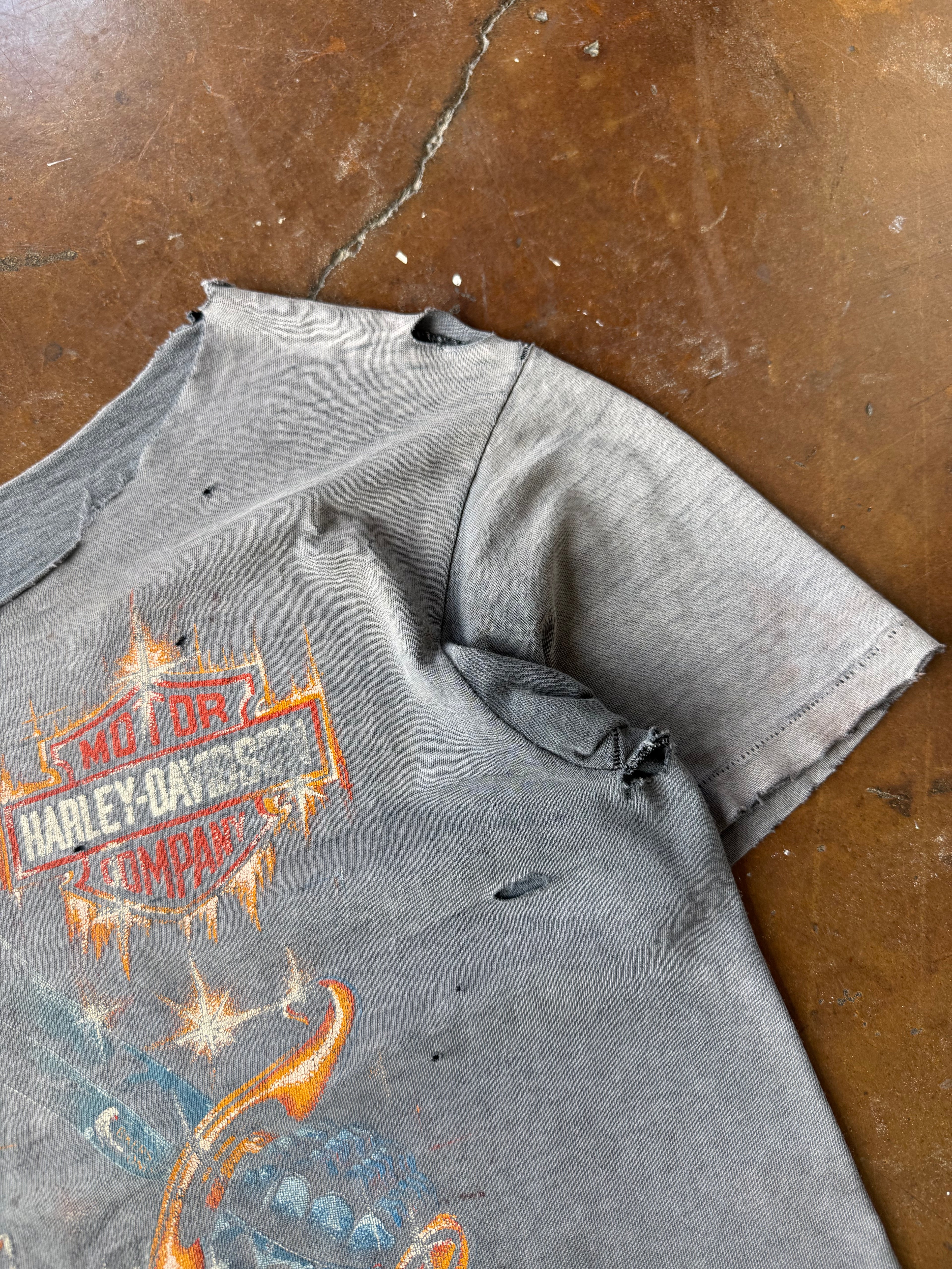 80s faded & distressed Harley Davidson "real steel" biker shirt (LARGE)