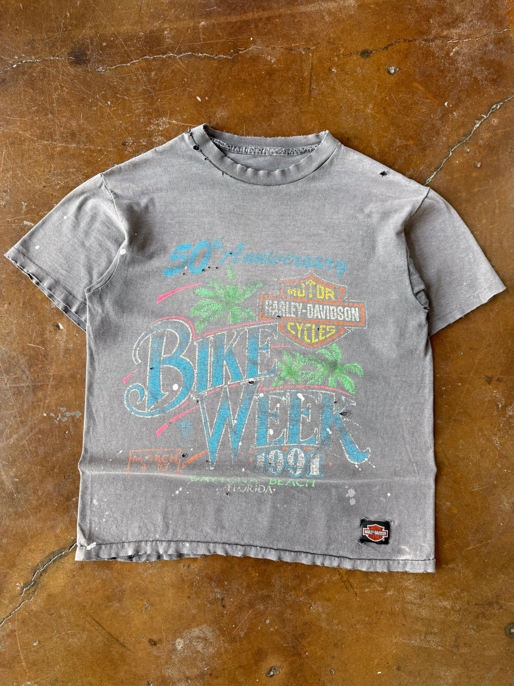 1991 faded Harley Davidson "bike week beach" biker shirt (LARGE)