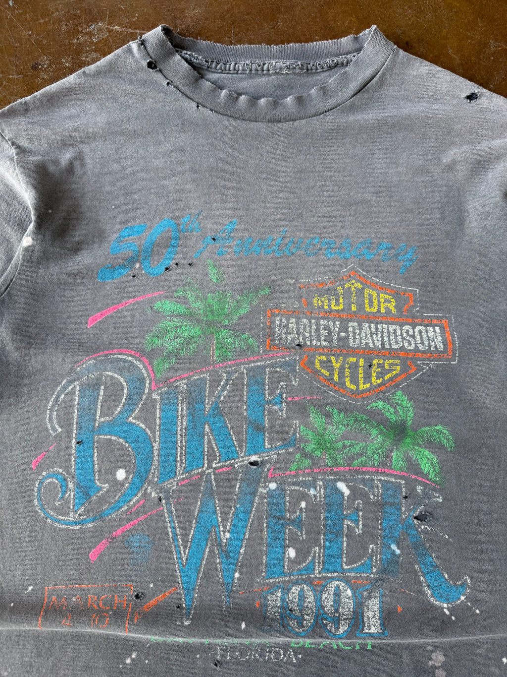 1991 faded Harley Davidson "bike week beach" biker shirt (LARGE)
