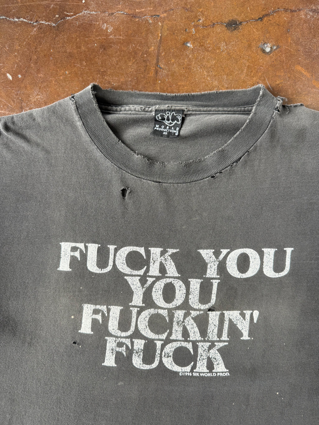 1996 faded & distressed Fuck You quote shirt (XL)