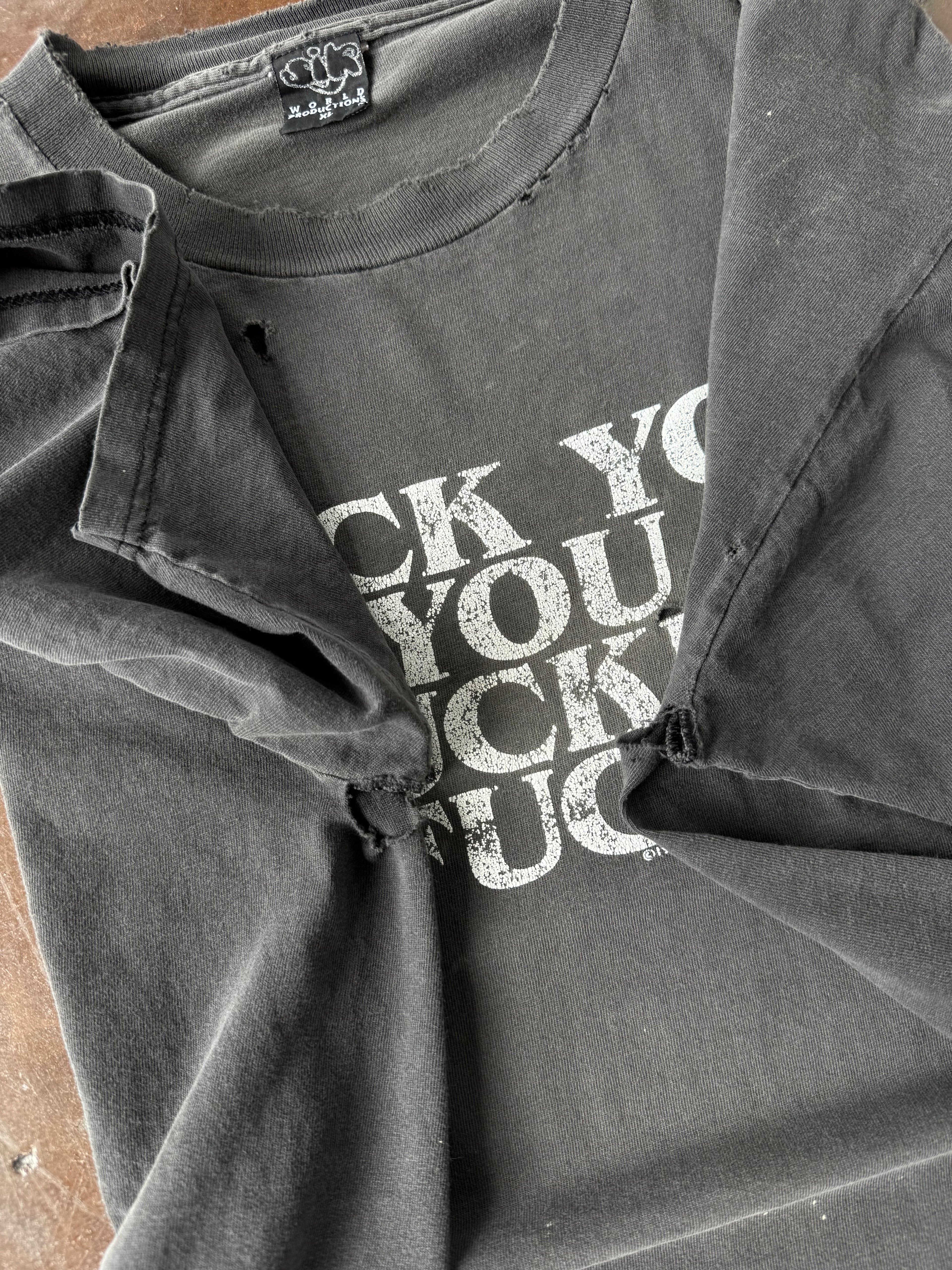 1996 faded & distressed Fuck You quote shirt (XL)