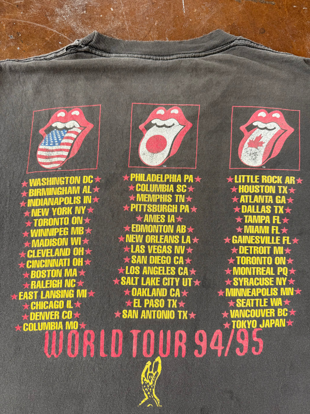 1994 faded Rolling Stones "world tour" band shirt (LARGE)
