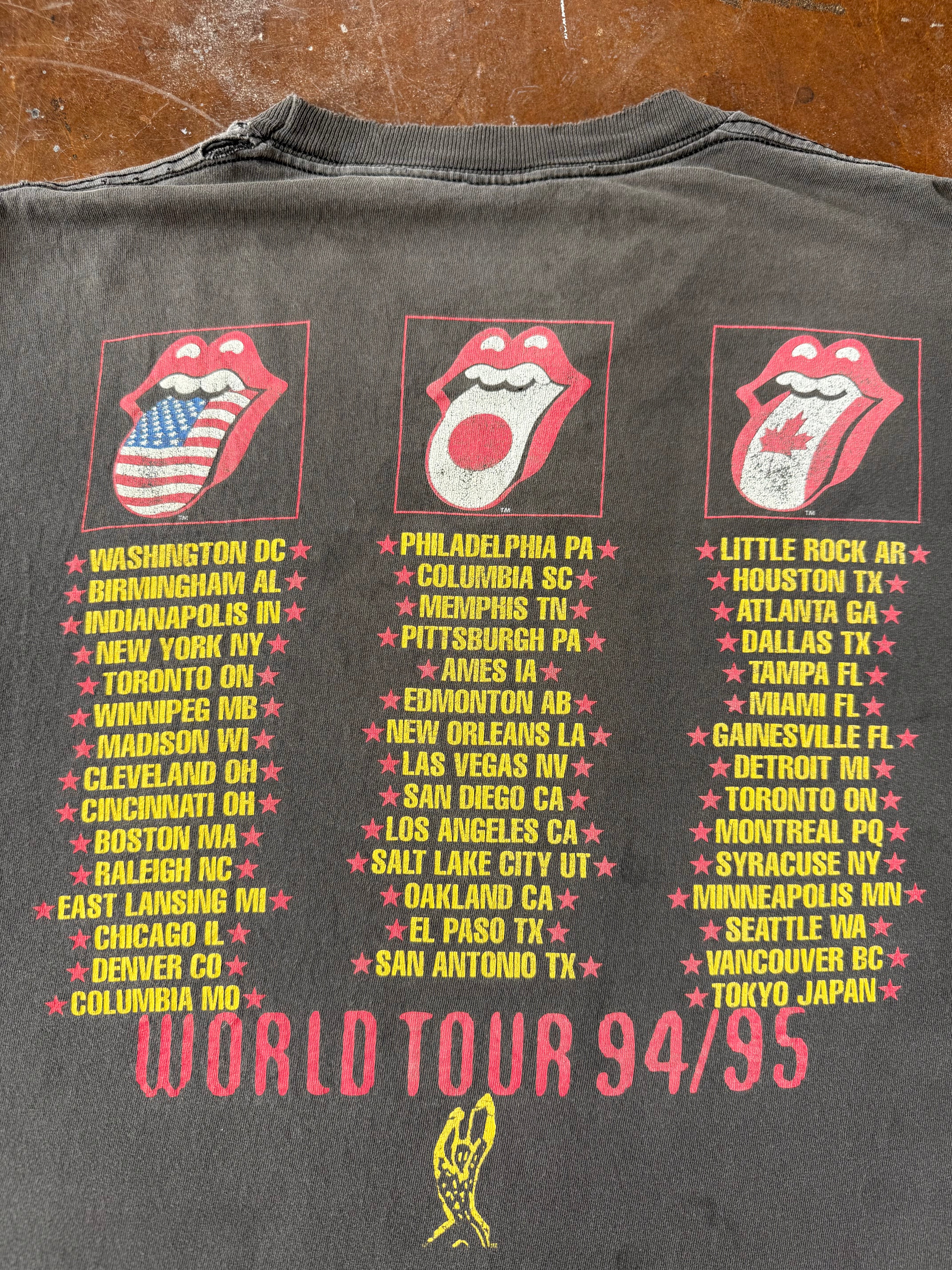 1994 faded Rolling Stones "world tour" band shirt (LARGE)