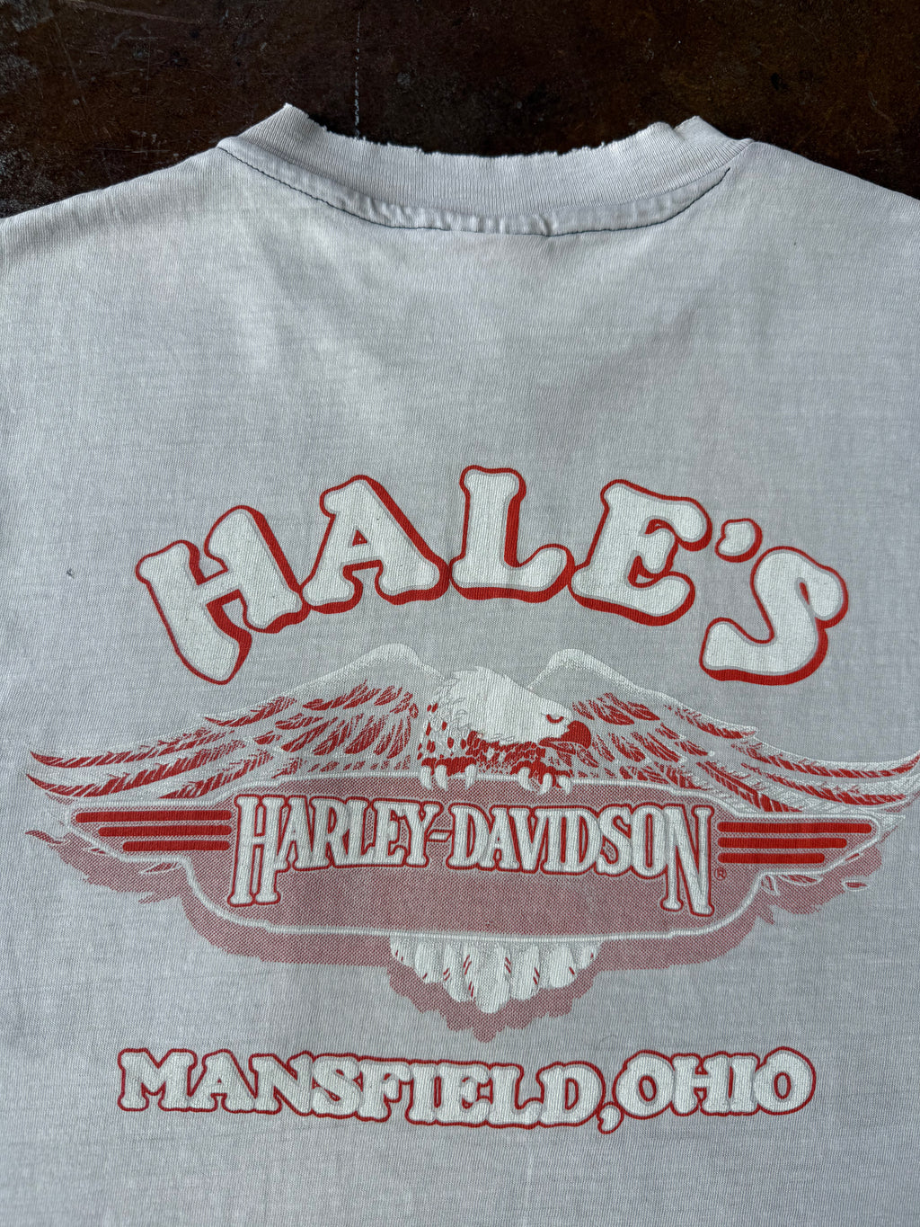 1985 faded Harley Davidson "tearing up the competition" biker cut-off shirt (MEDIUM)
