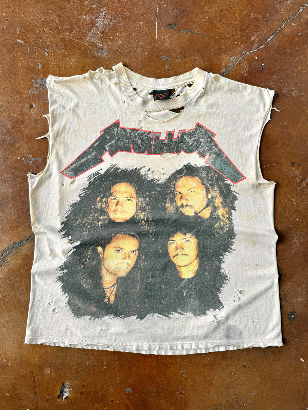 1993 heavily distressed/patina Metallica "wherever I may roam" band cut-off shirt (XL)