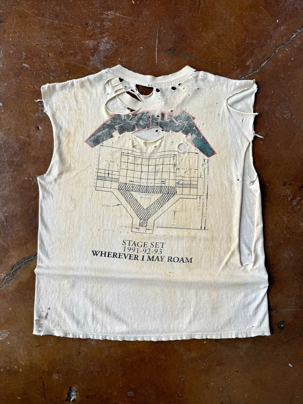 1993 heavily distressed/patina Metallica "wherever I may roam" band cut-off shirt (XL)