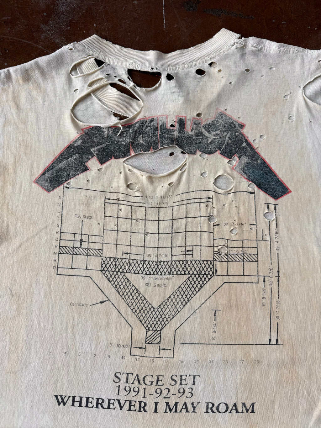 1993 heavily distressed/patina Metallica "wherever I may roam" band cut-off shirt (XL)