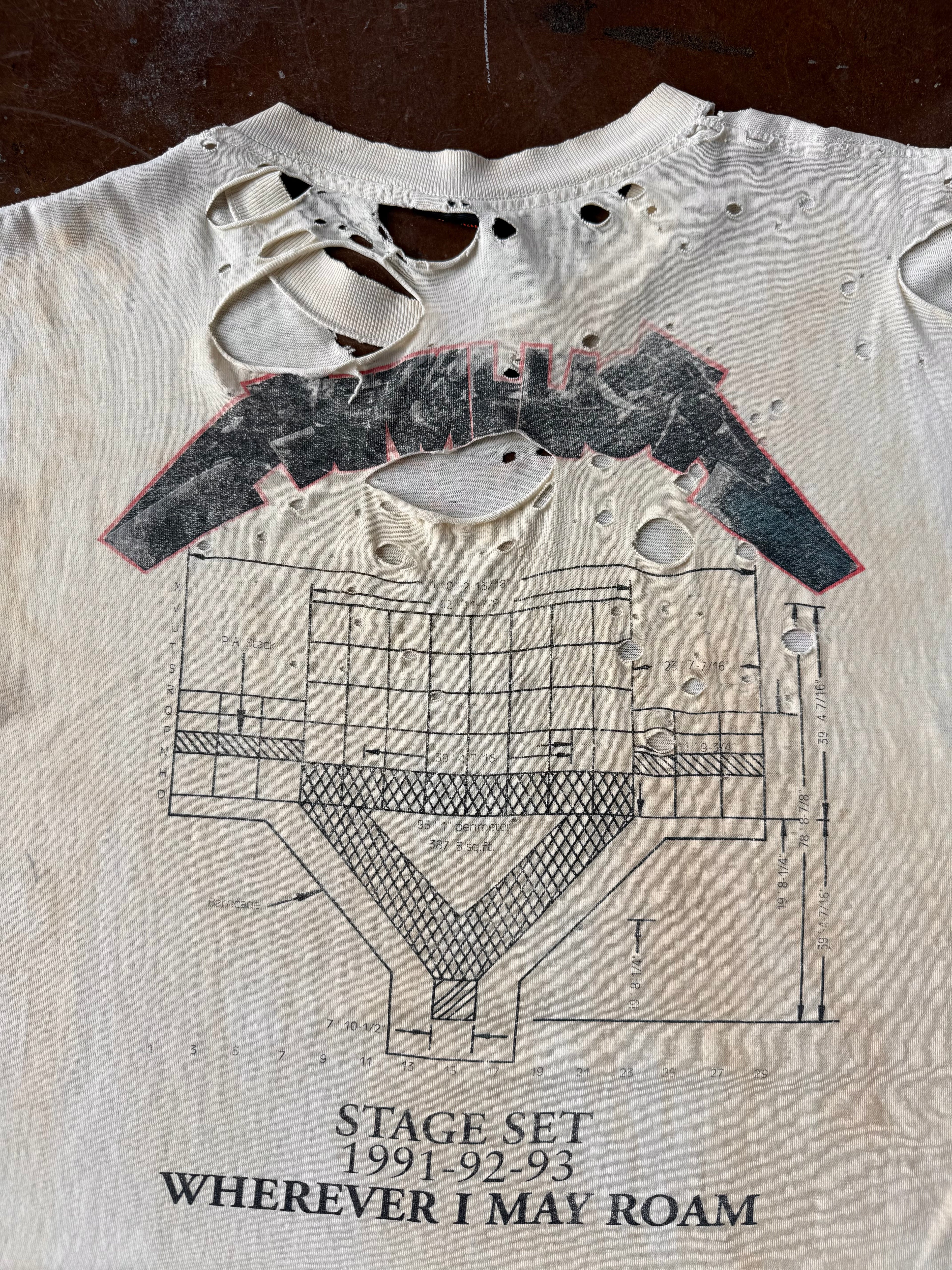 1993 heavily distressed/patina Metallica "wherever I may roam" band cut-off shirt (XL)