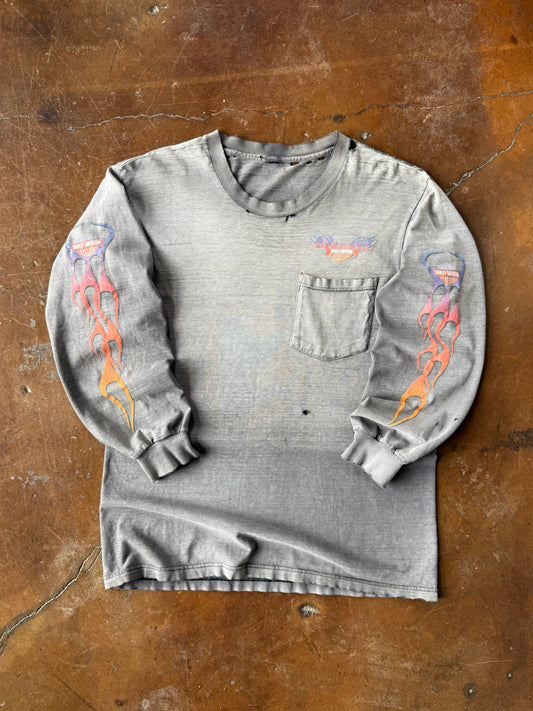 90s faded Harley Davidson "multi-color flames" longsleeve shirt (LARGE)