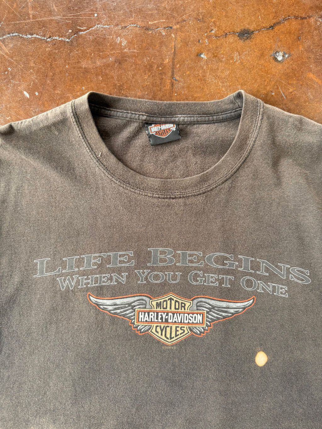 2009 faded Harley Davidson "life begins when you get one" biker shirt (XL)
