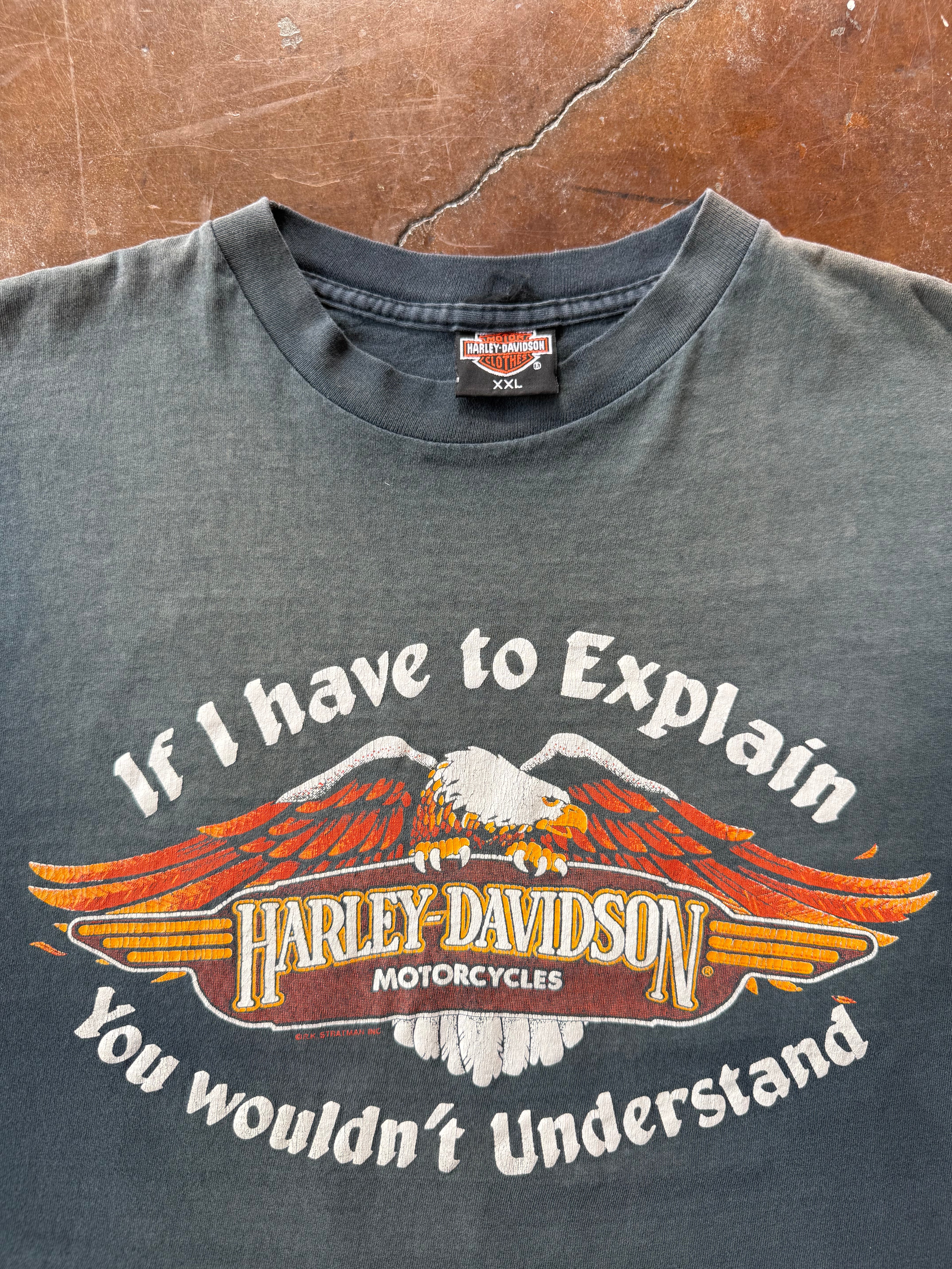 90s faded Harley Davidson "if I have to explan..." biker cut-off shirt (XXL)