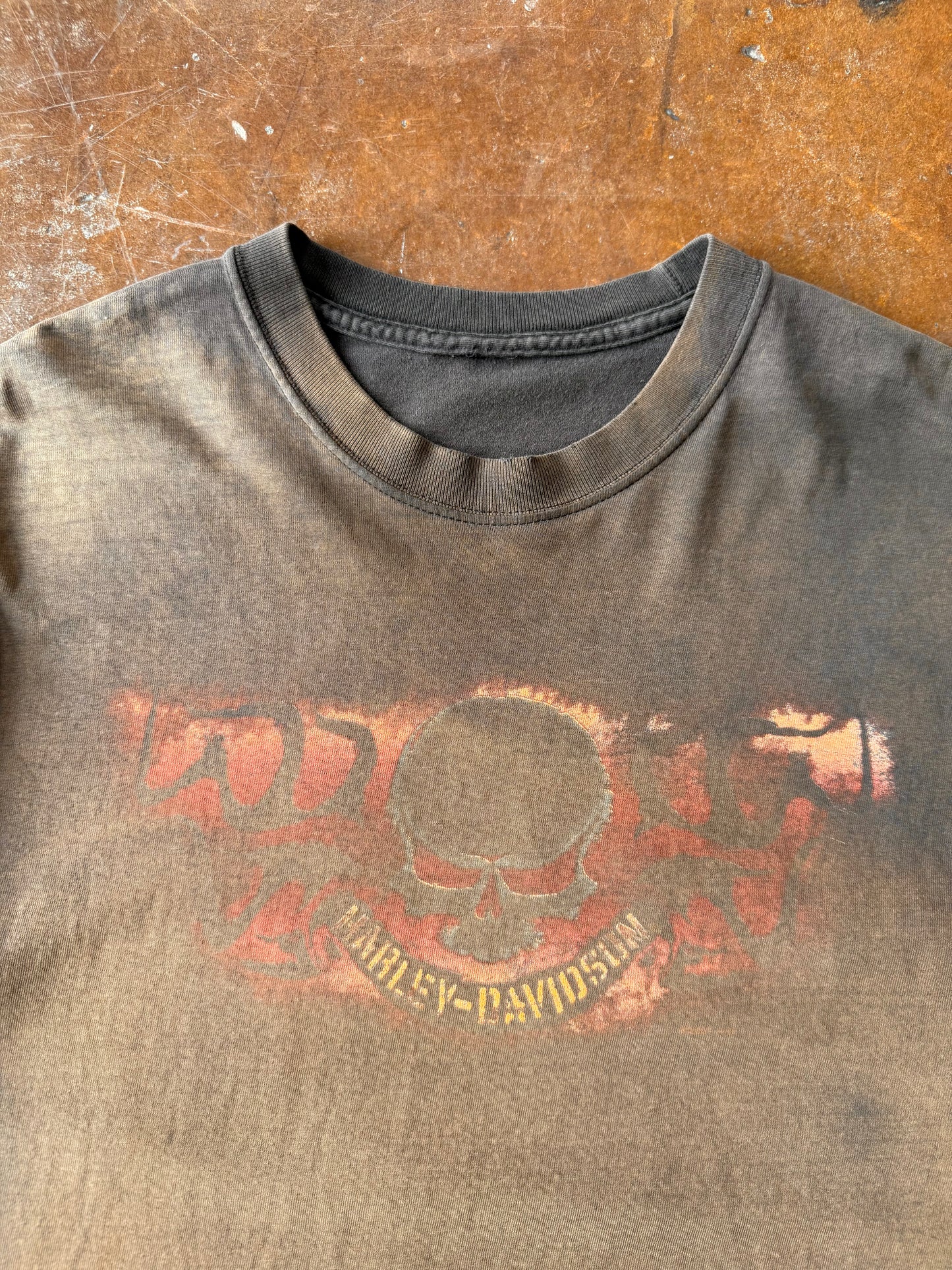 2000s faded Harley Davidson "flame skull" biker shirt (LARGE)