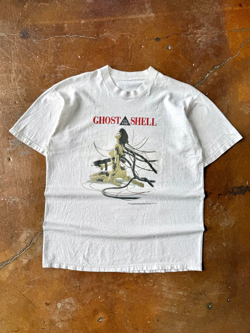 1995 Ghost in the Shell "people love machines in 2029 A.D." anime shirt (LARGE)