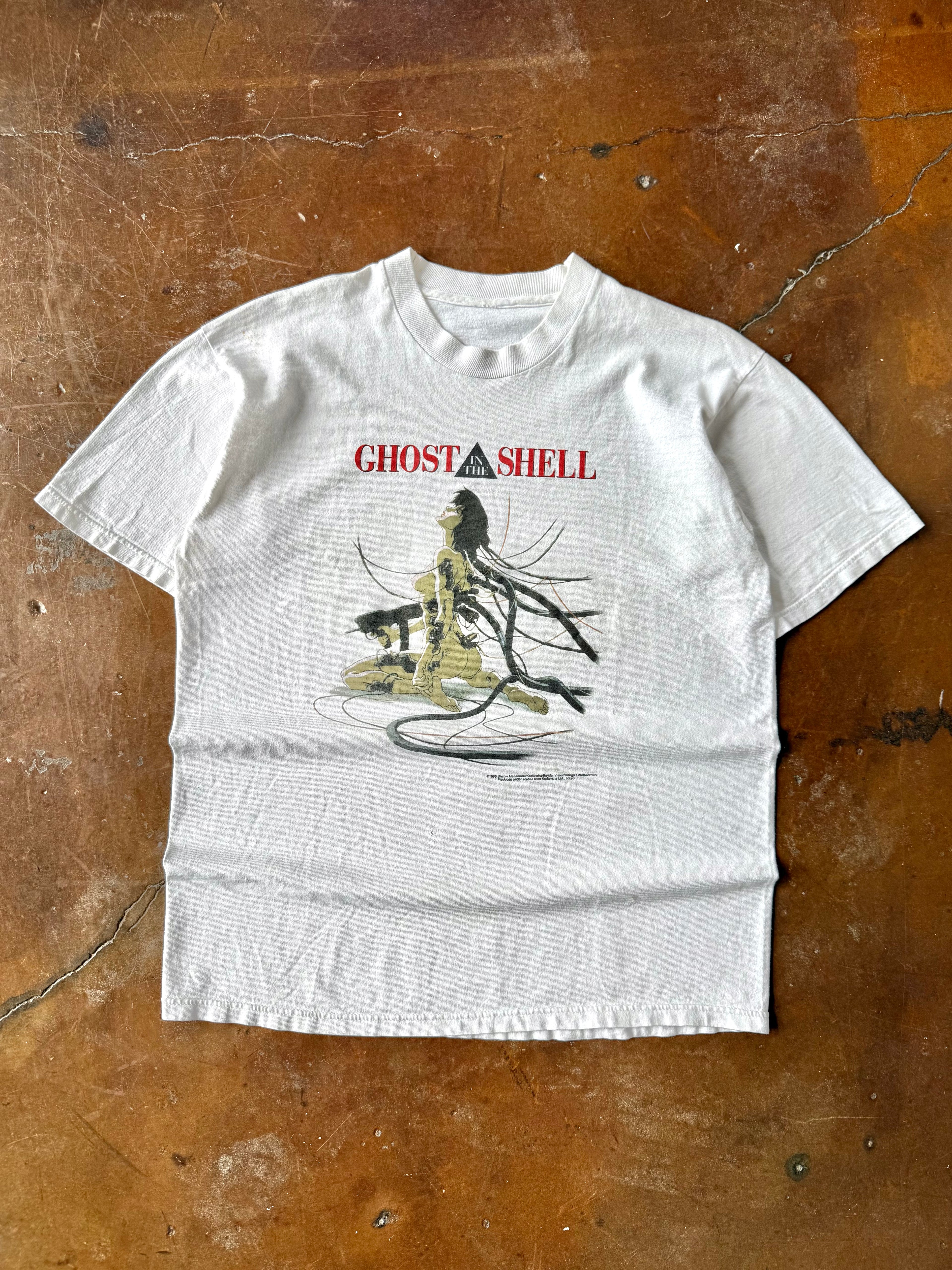 1995 Ghost in the Shell "people love machines in 2029 A.D." anime shirt (LARGE)