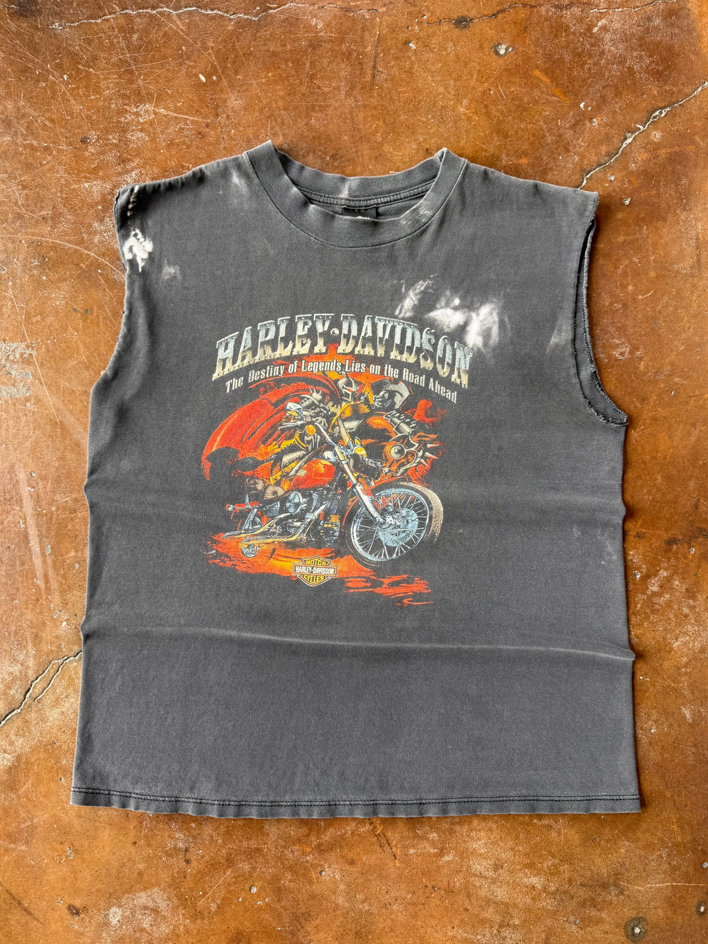 1999 faded Harley Davidson "knight" cut-off biker shirt (LARGE)