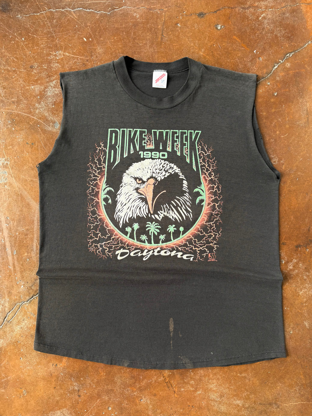 1990 Bike Week "eagle portrait" biker cut-off shirt (LARGE)
