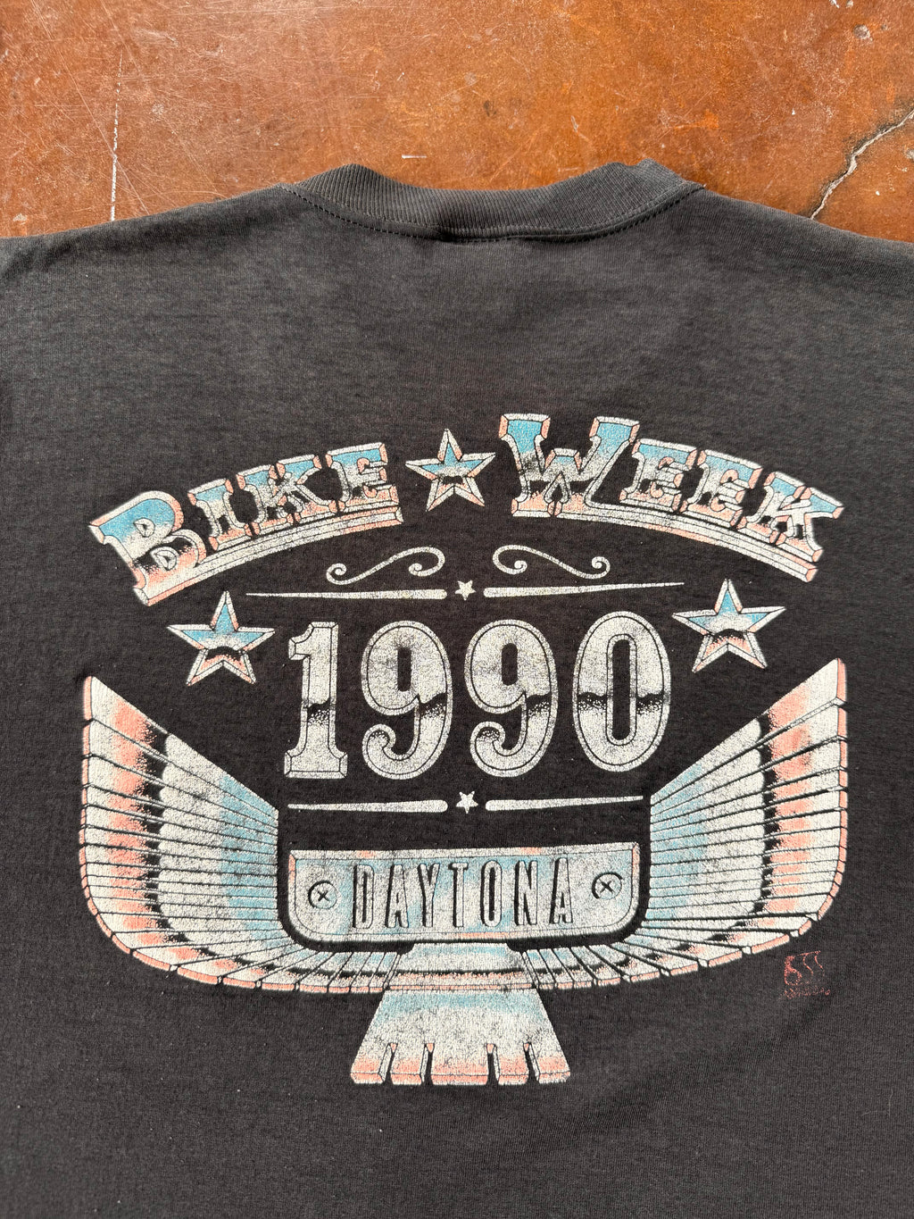 1990 Bike Week "eagle portrait" biker cut-off shirt (LARGE)