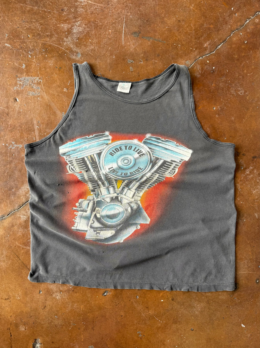 90s faded Bike Engine "ride to live" biker tank-top shirt (LARGE)