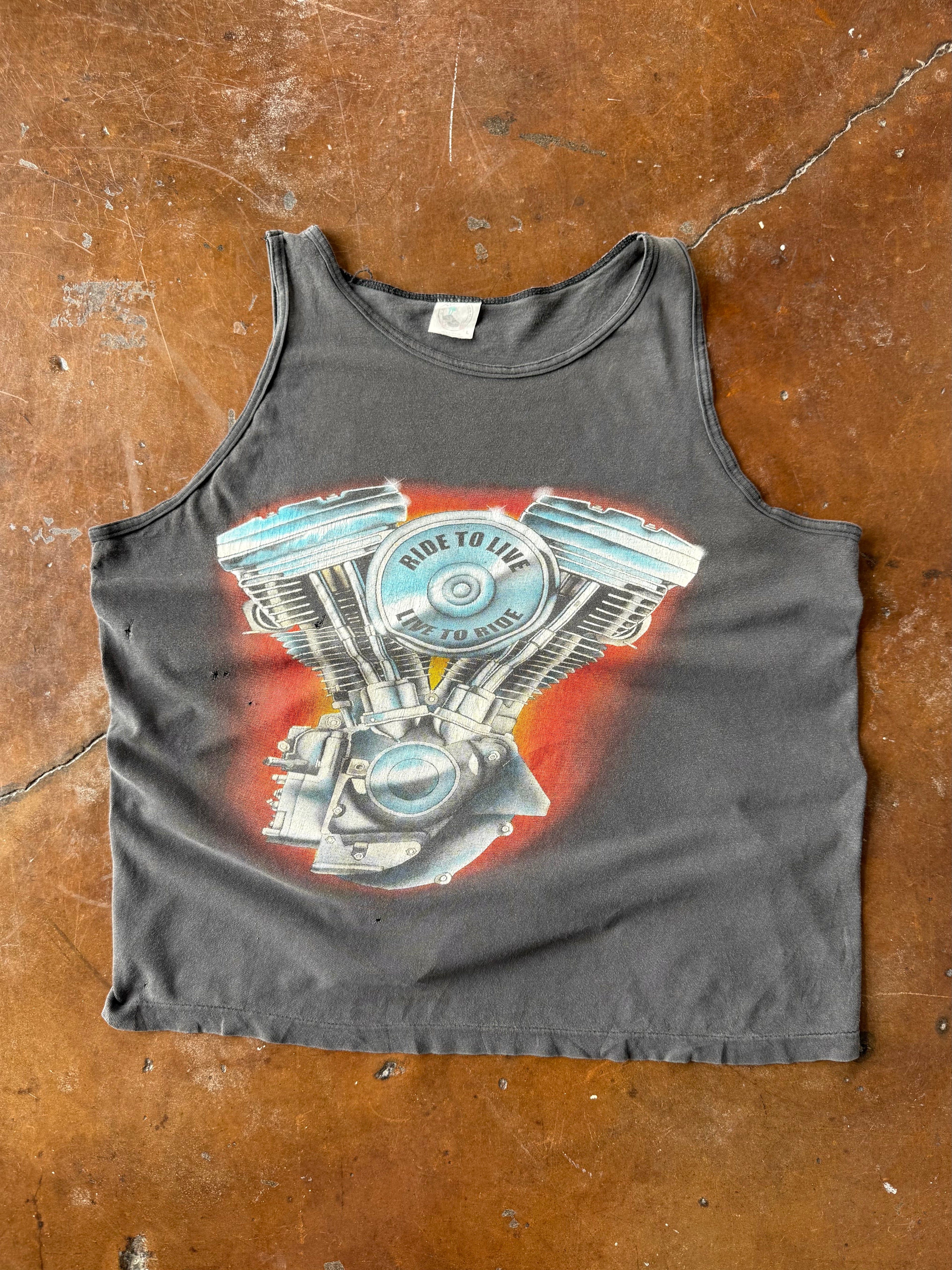 90s faded Bike Engine "ride to live" biker tank-top shirt (LARGE)