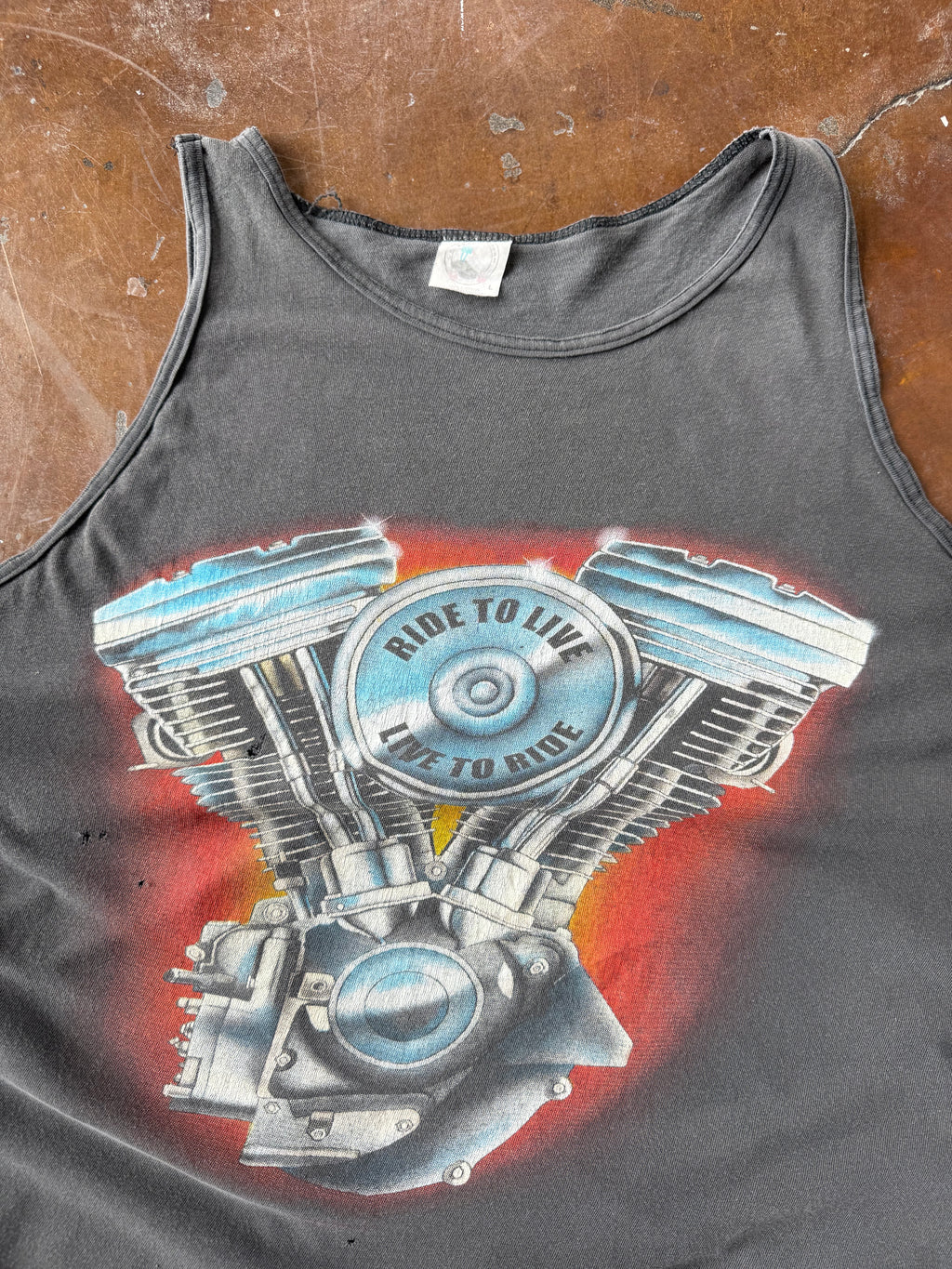 90s faded Bike Engine "ride to live" biker tank-top shirt (LARGE)