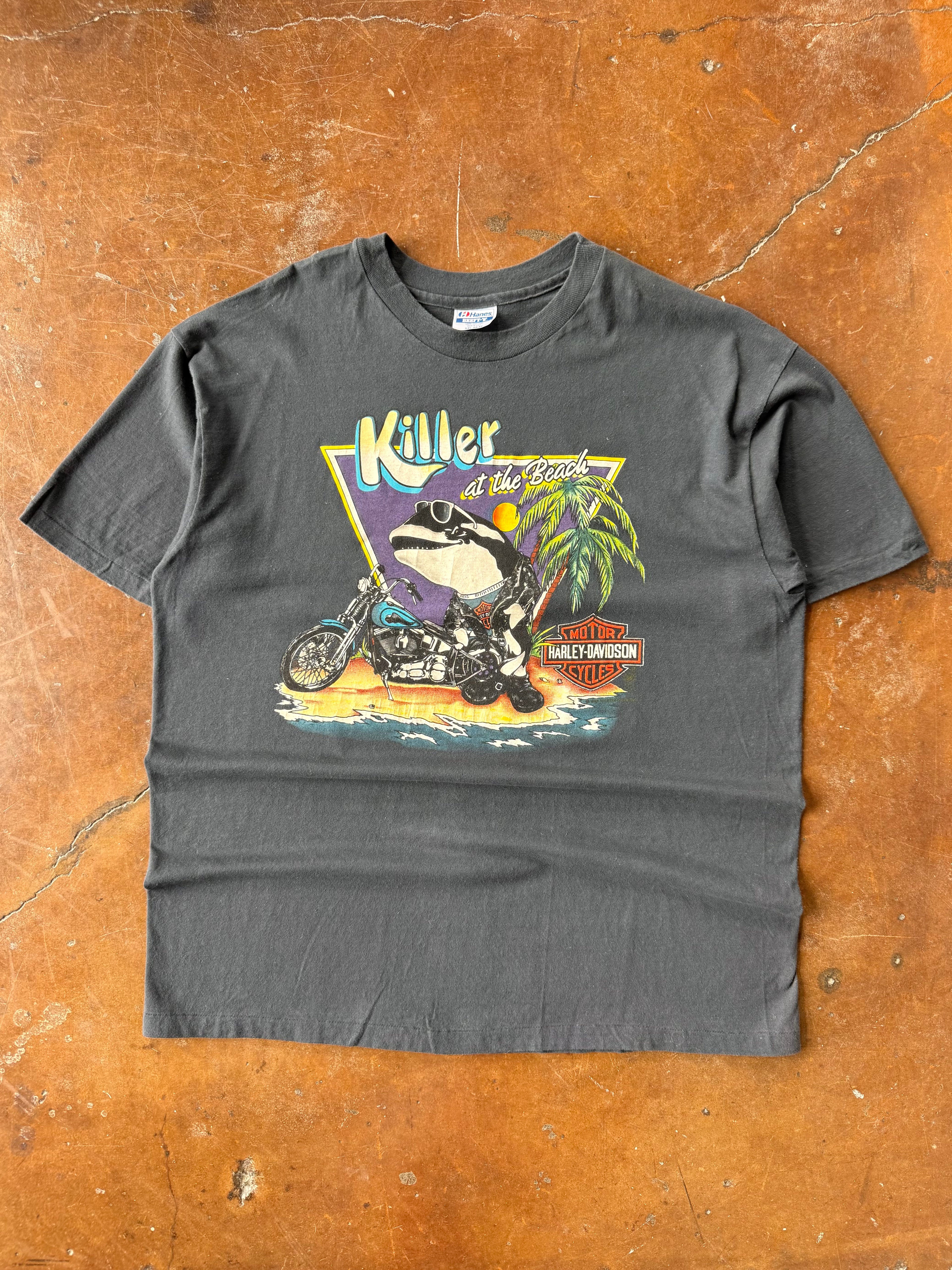 80s Harley Davidson "killer whale" biker shirt (XXL)