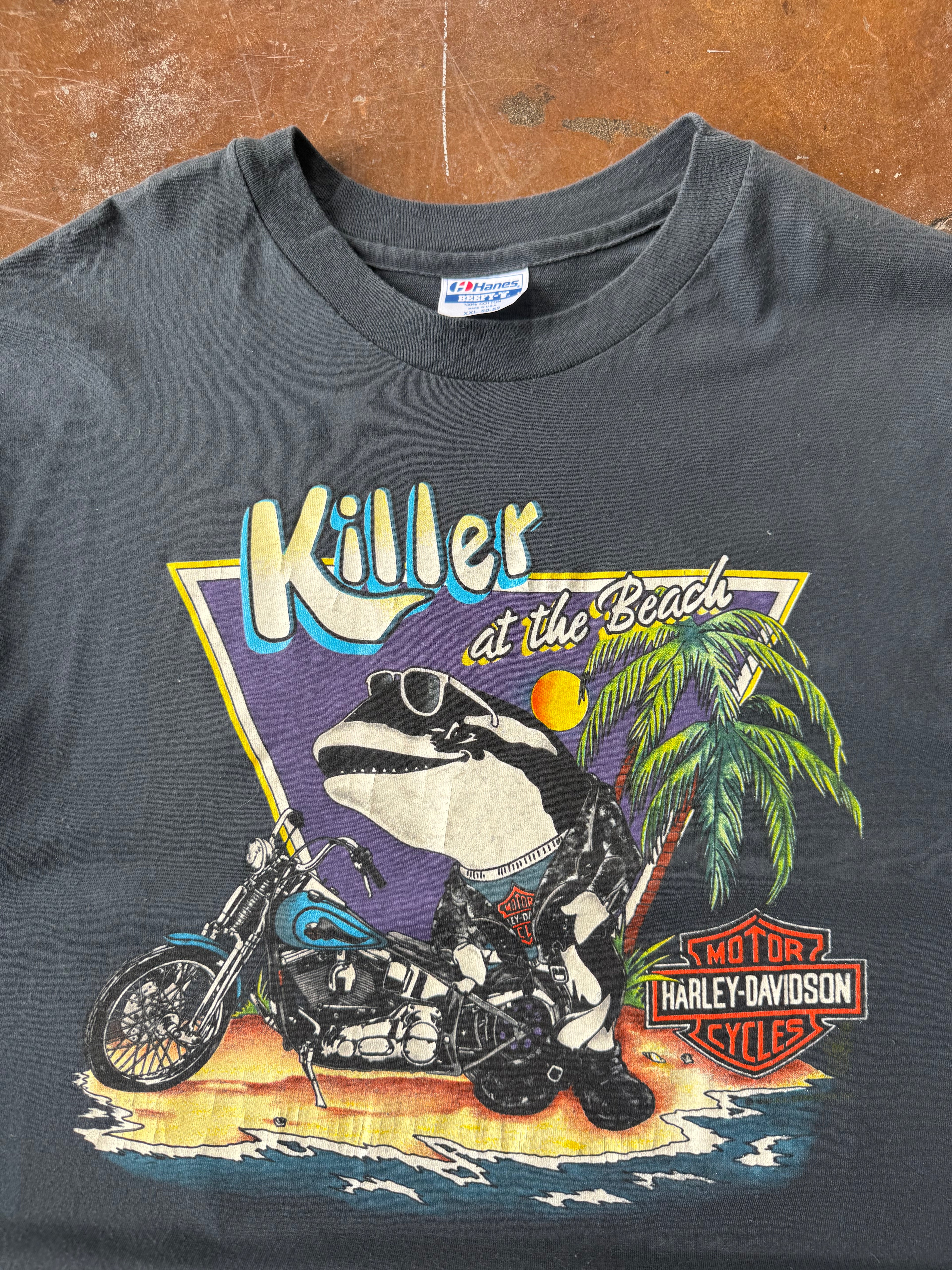 80s Harley Davidson "killer whale" biker shirt (XXL)