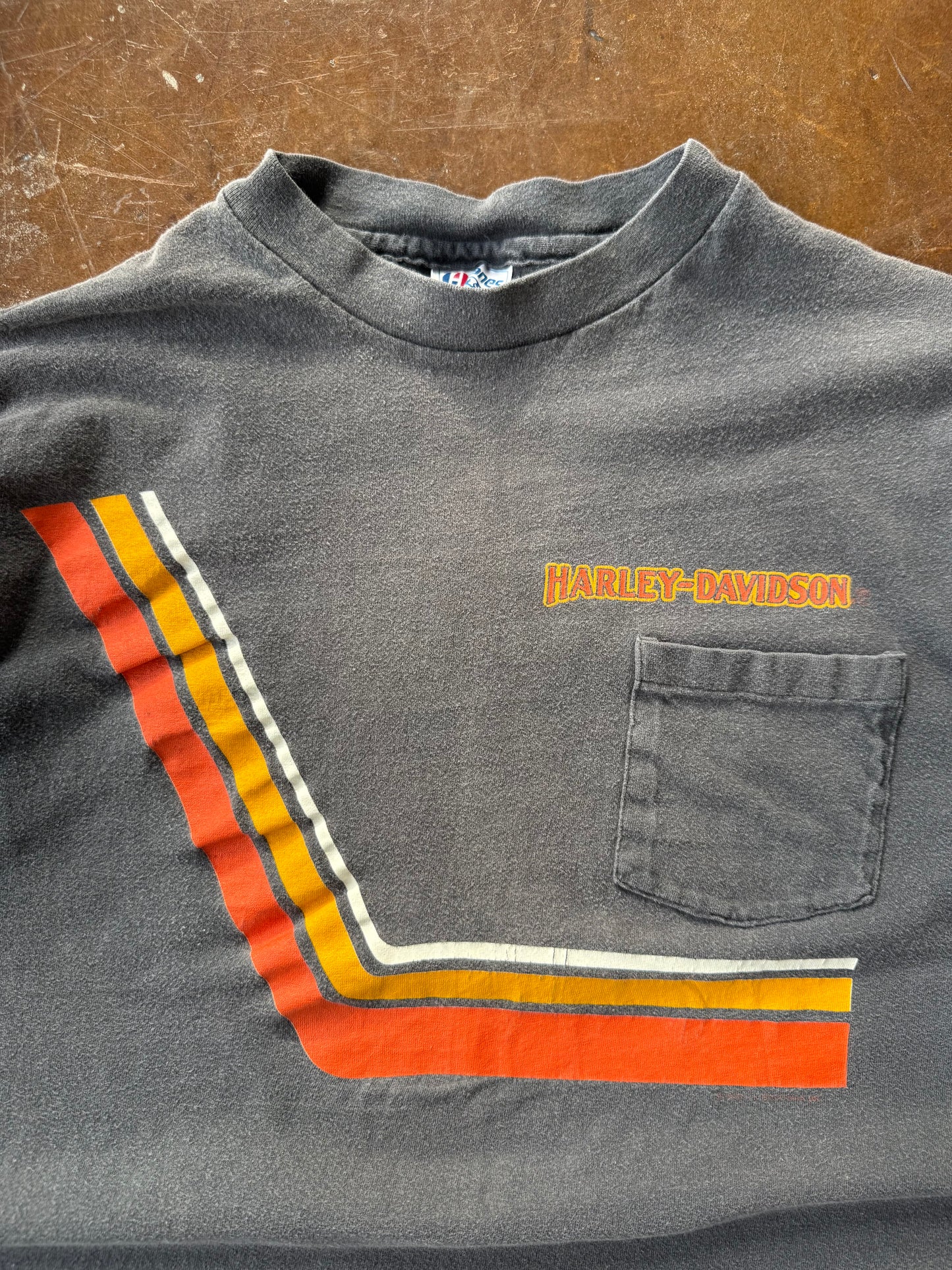 80s faded Harley Davidson "triple stripe" biker shirt (LARGE)