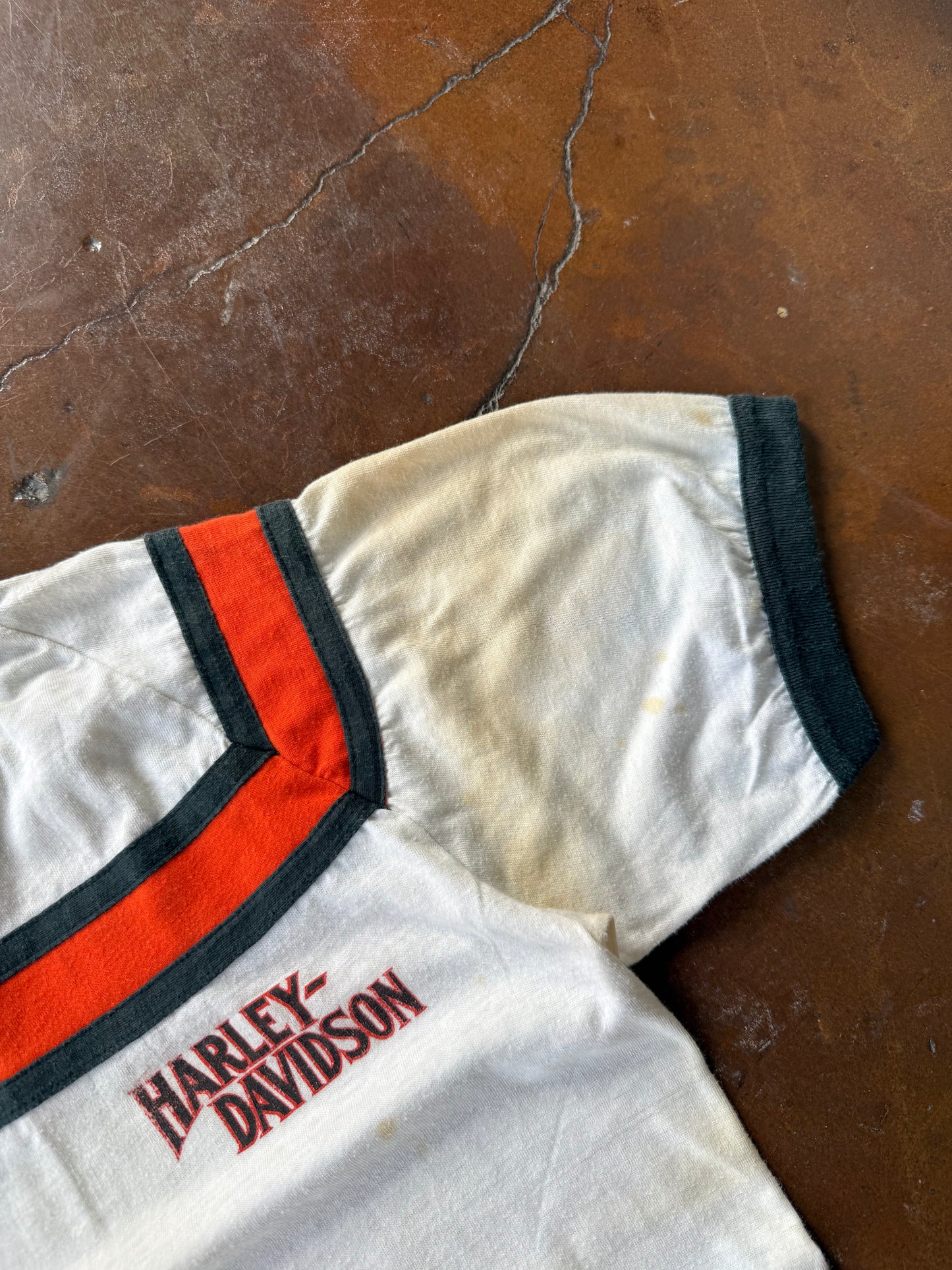 70s Harley Davidson "racing stripes" biker shirt (SMALL)