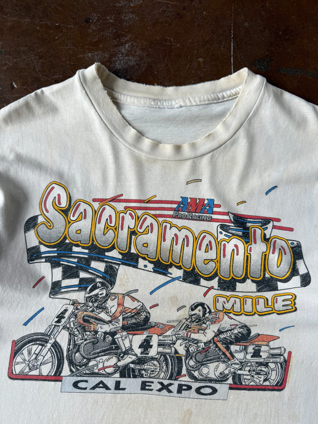80s distressed Motorcross "Sacramento Mile" biker shirt (LARGE)
