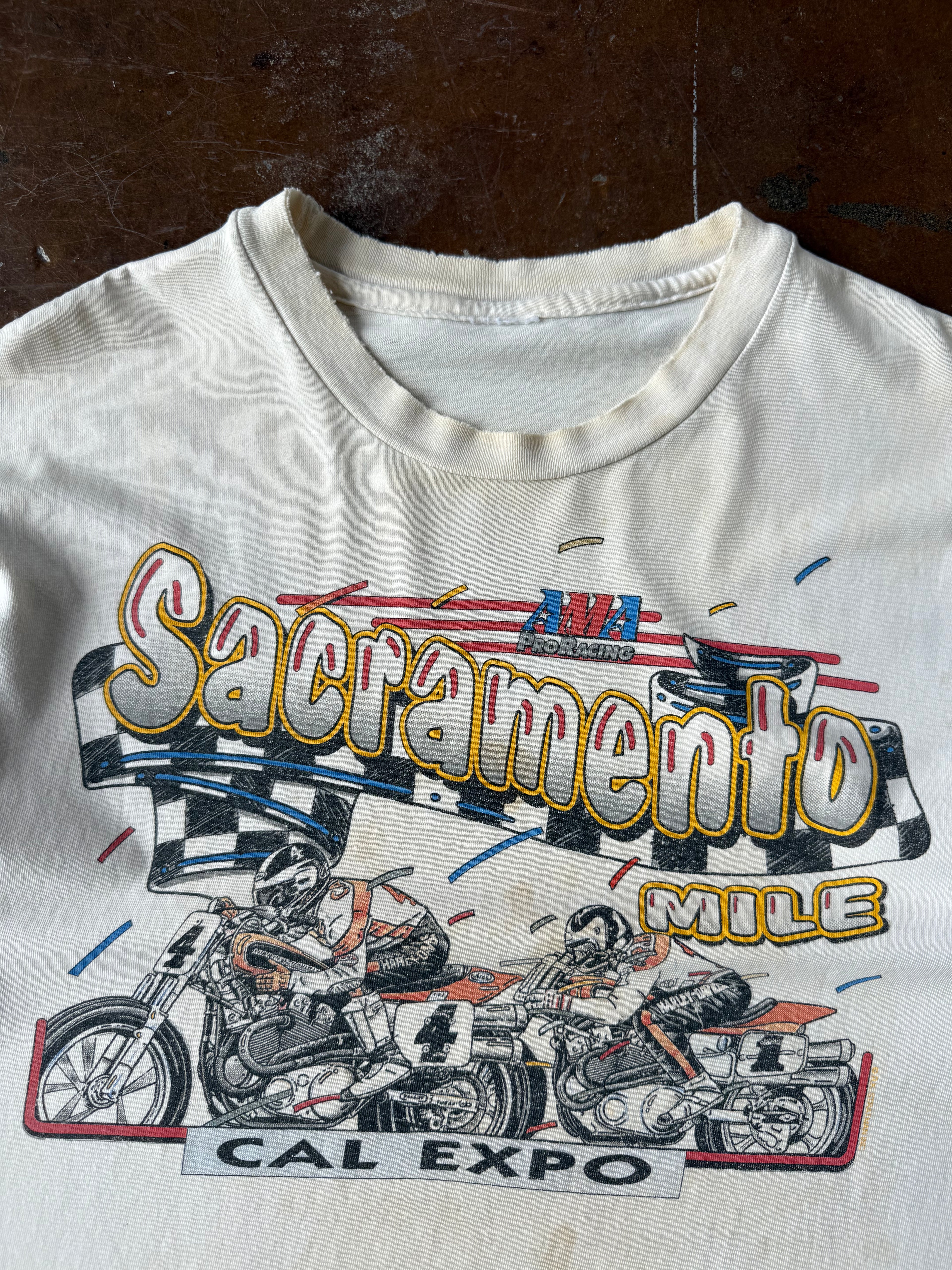 80s distressed Motorcross "Sacramento Mile" biker shirt (LARGE)