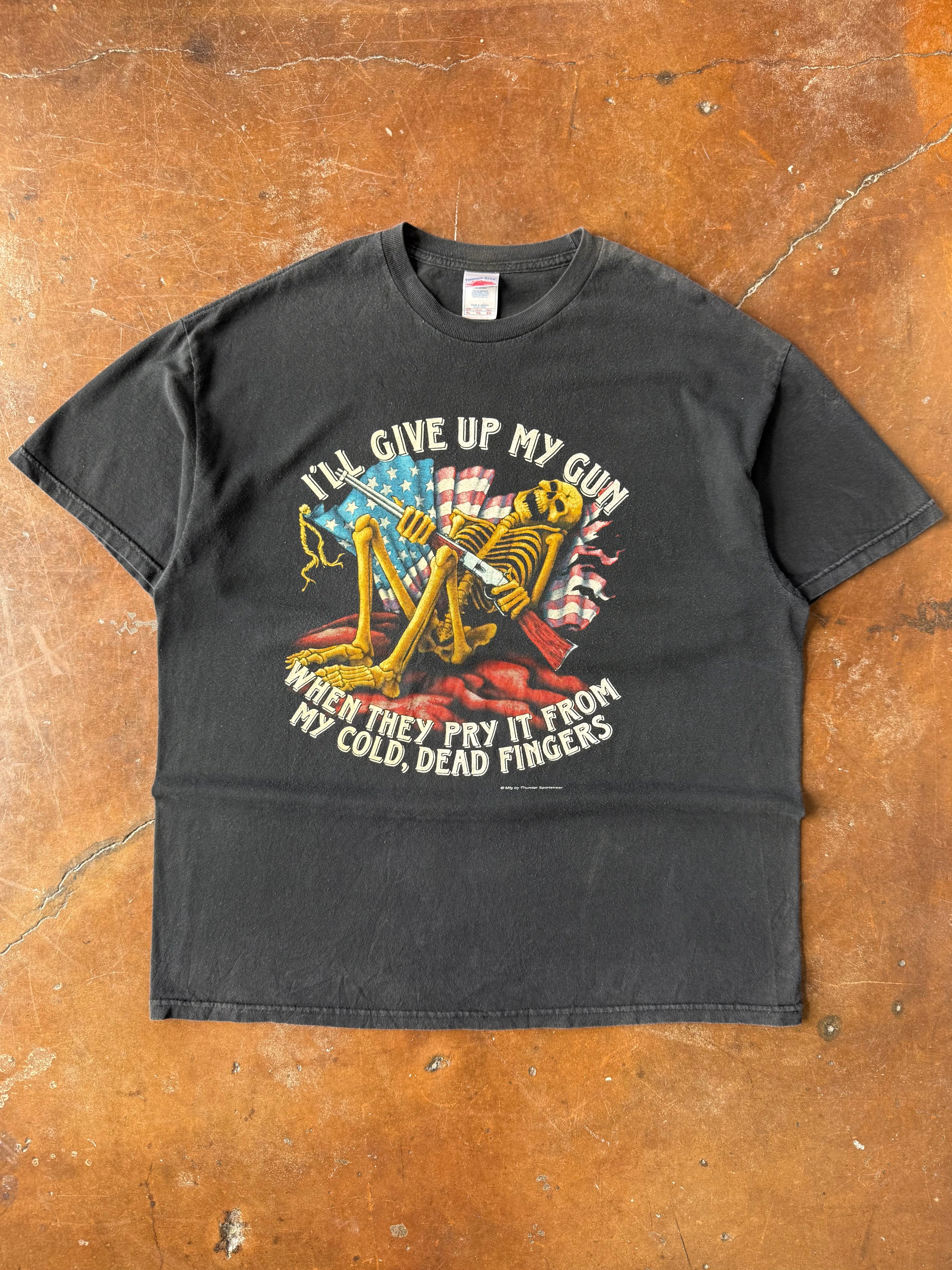 2000s Biker Bar "pry it from my cold, dead fingers" gun shirt (XL)
