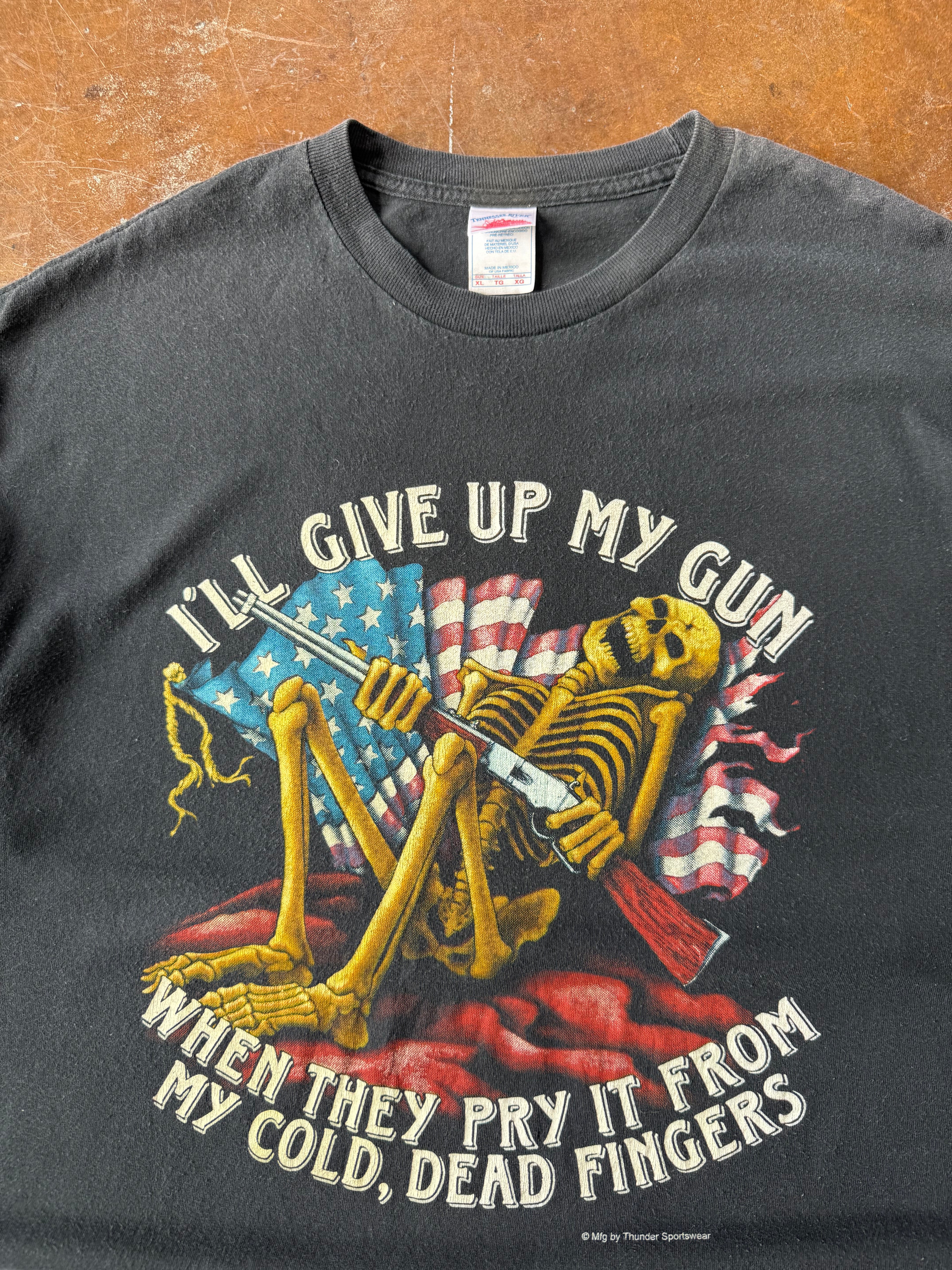 2000s Biker Bar "pry it from my cold, dead fingers" gun shirt (XL)