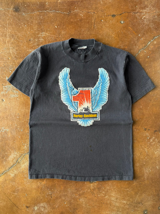 80s Harley Davidson "winged 1 emblem" biker shirt (MEDIUM)